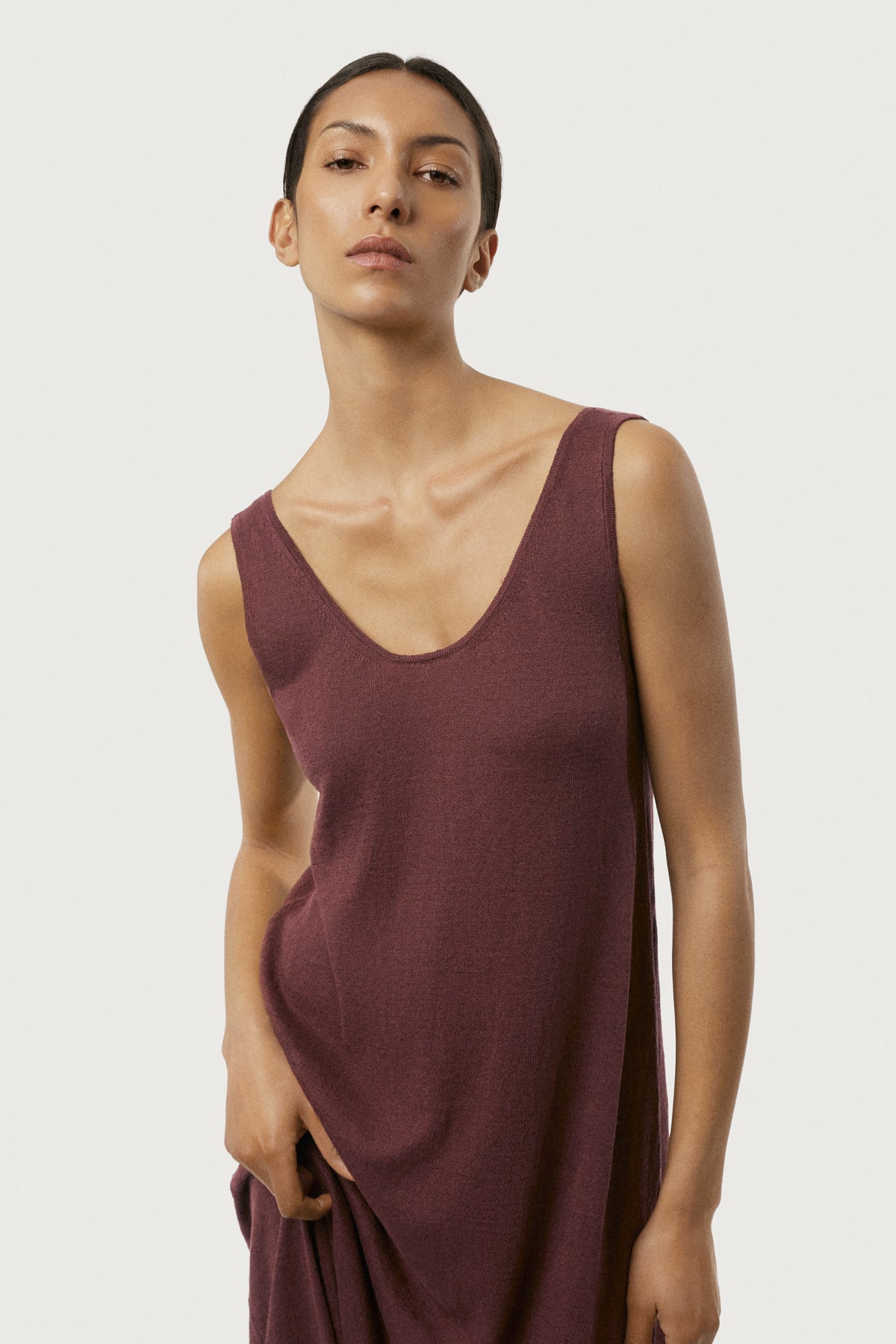 The Linen Cotton Lightweight A-Line Dress Mahogany
