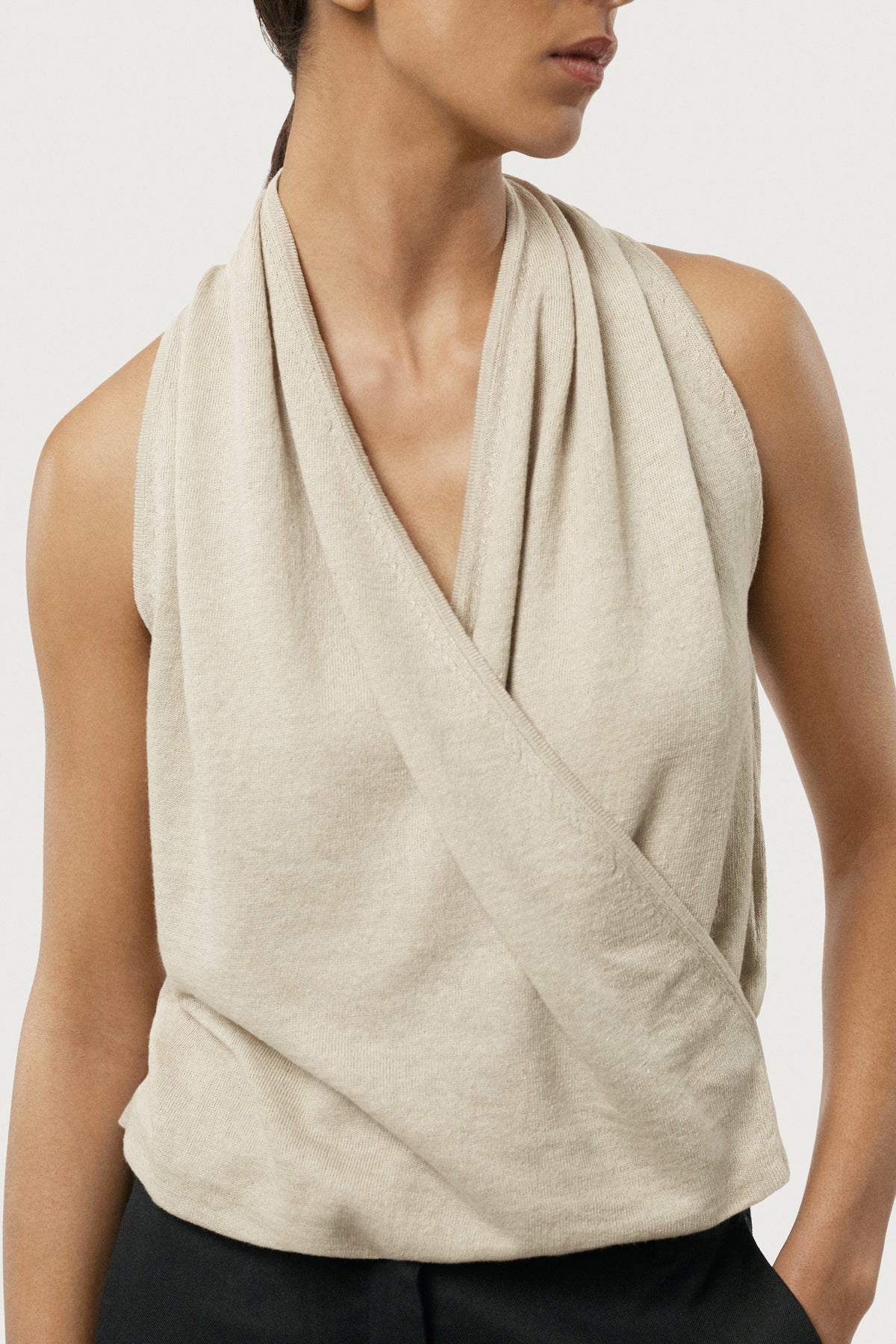 The Linen Cotton Wrap Top Hay