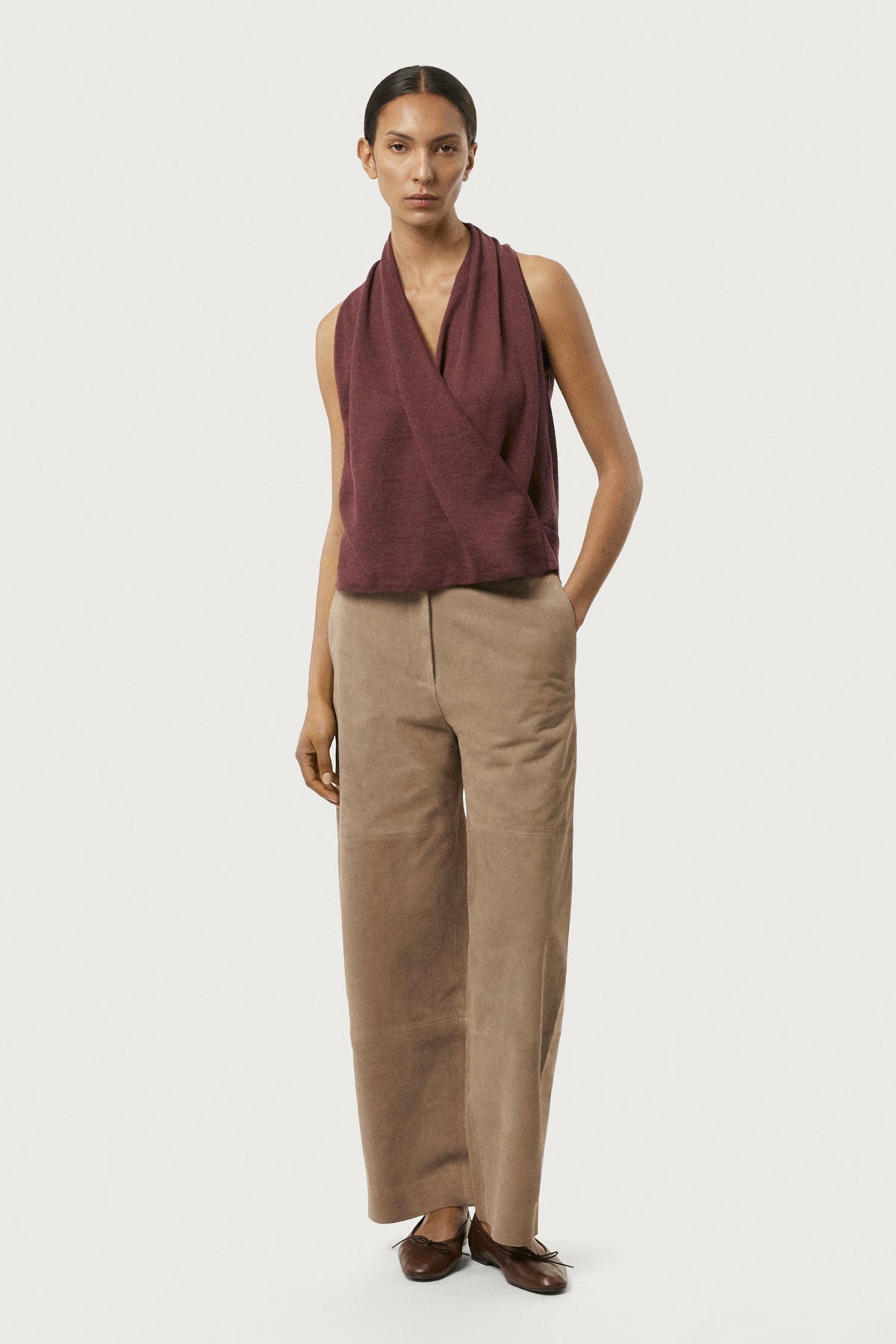 The Linen Cotton Wrap Top Mahogany