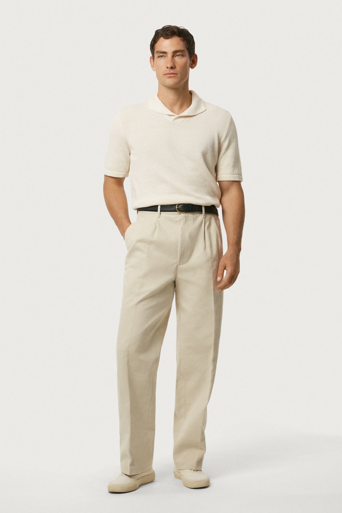 The Linen Cotton Shawl Collar Polo Milk White