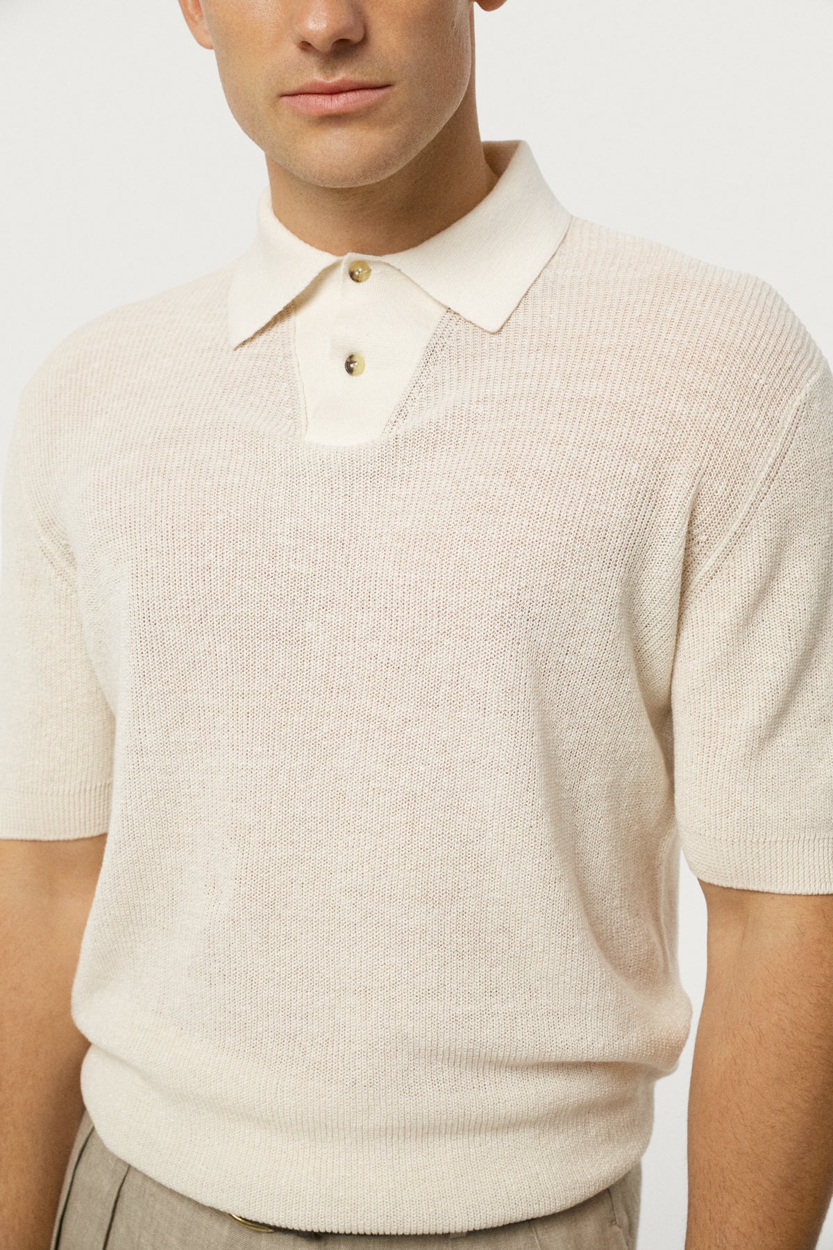 The Linen Cotton Polo With Trapeze Collar Milk White