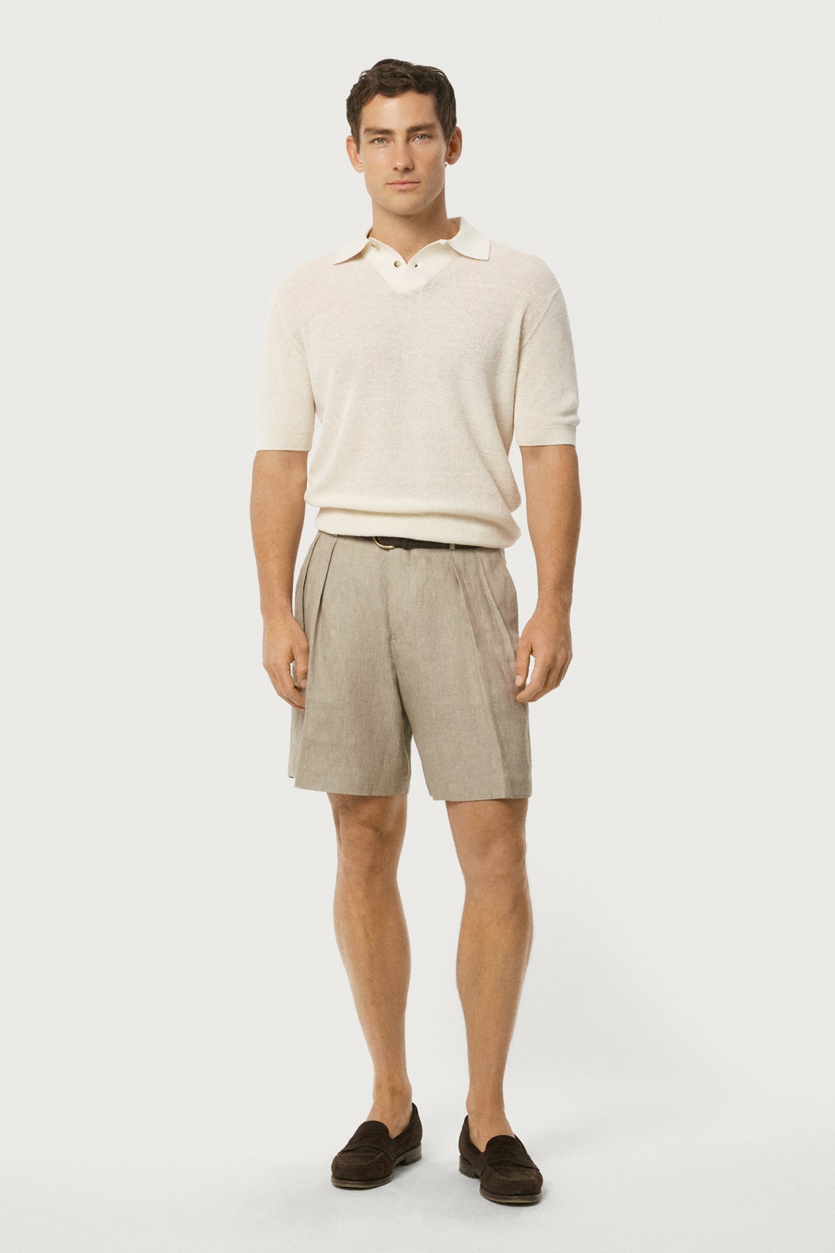 The Linen Cotton Polo With Trapeze Collar Milk White