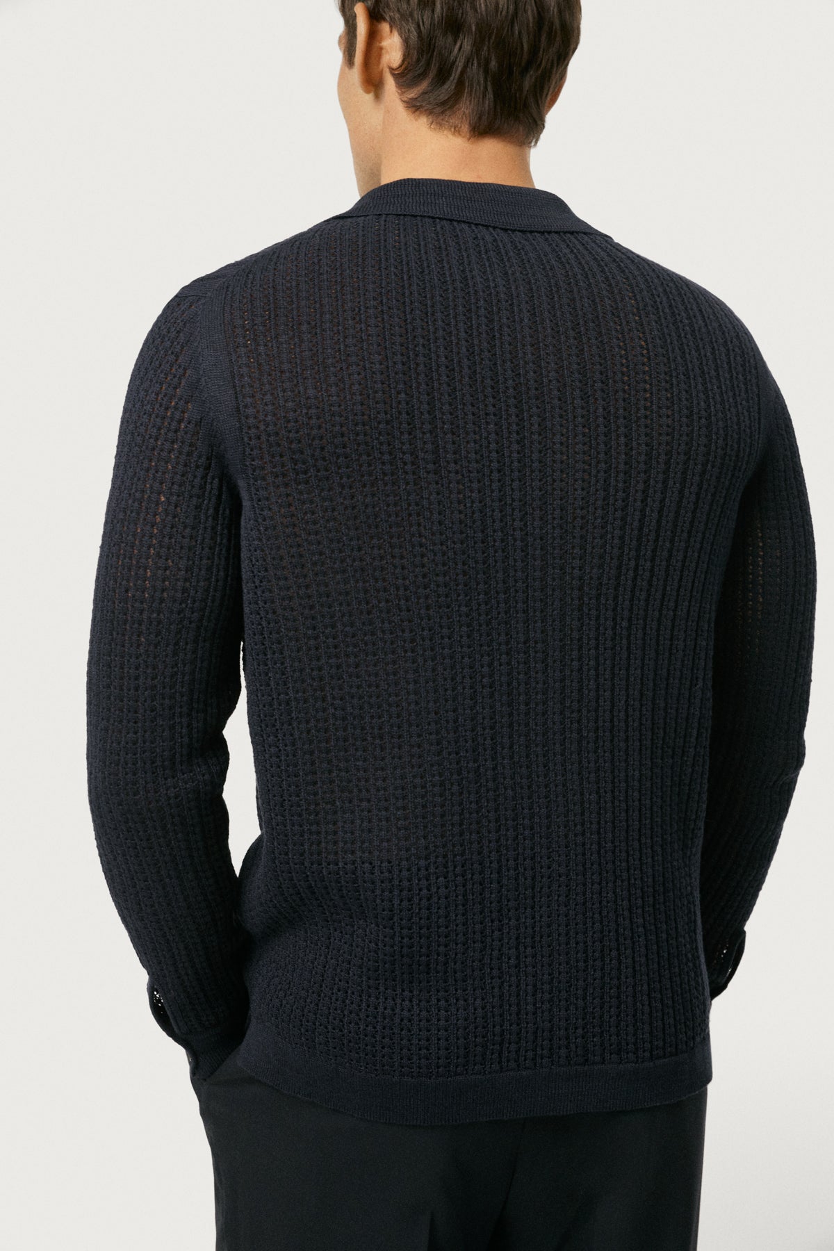 The Linen Cotton Garter Stitch Shirt Navy Blue
