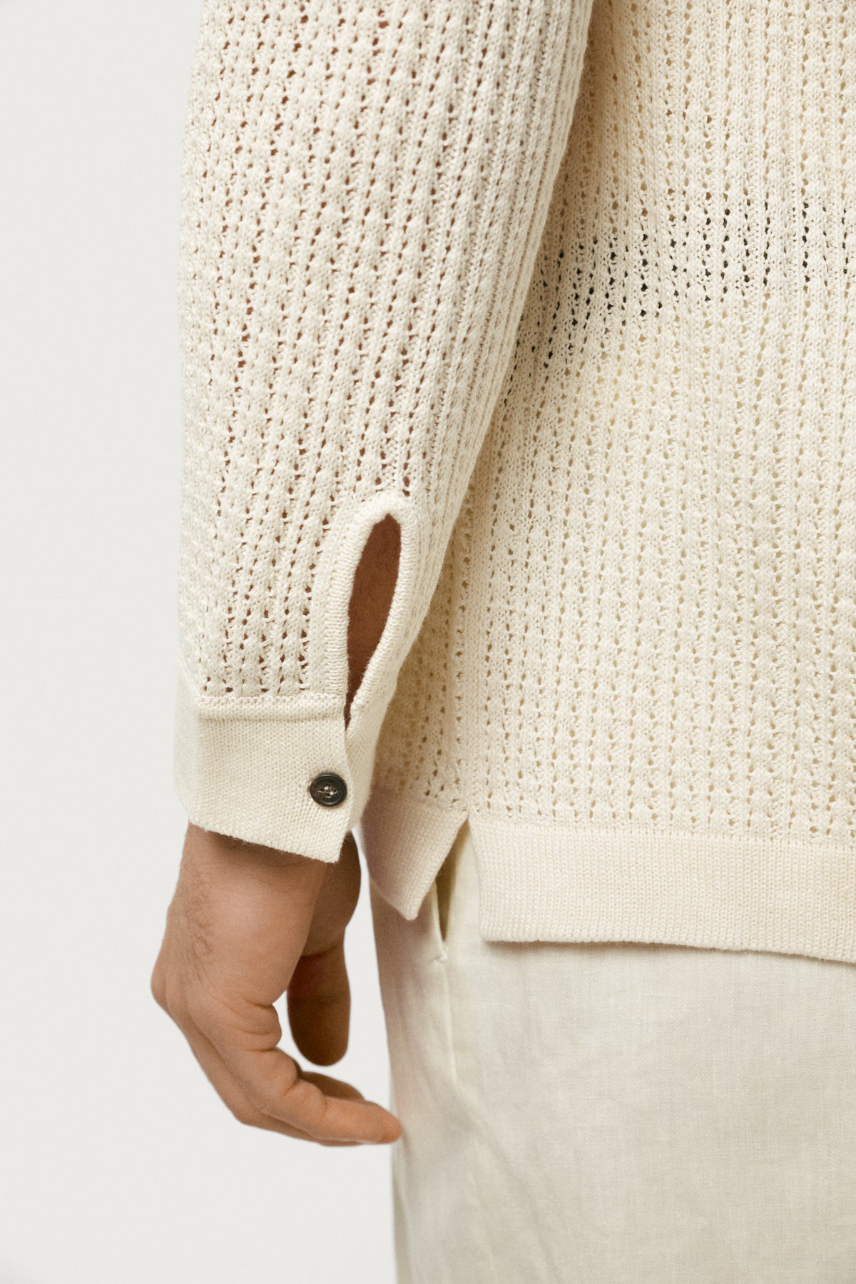 The Linen Cotton Garter Stitch Shirt Milk White