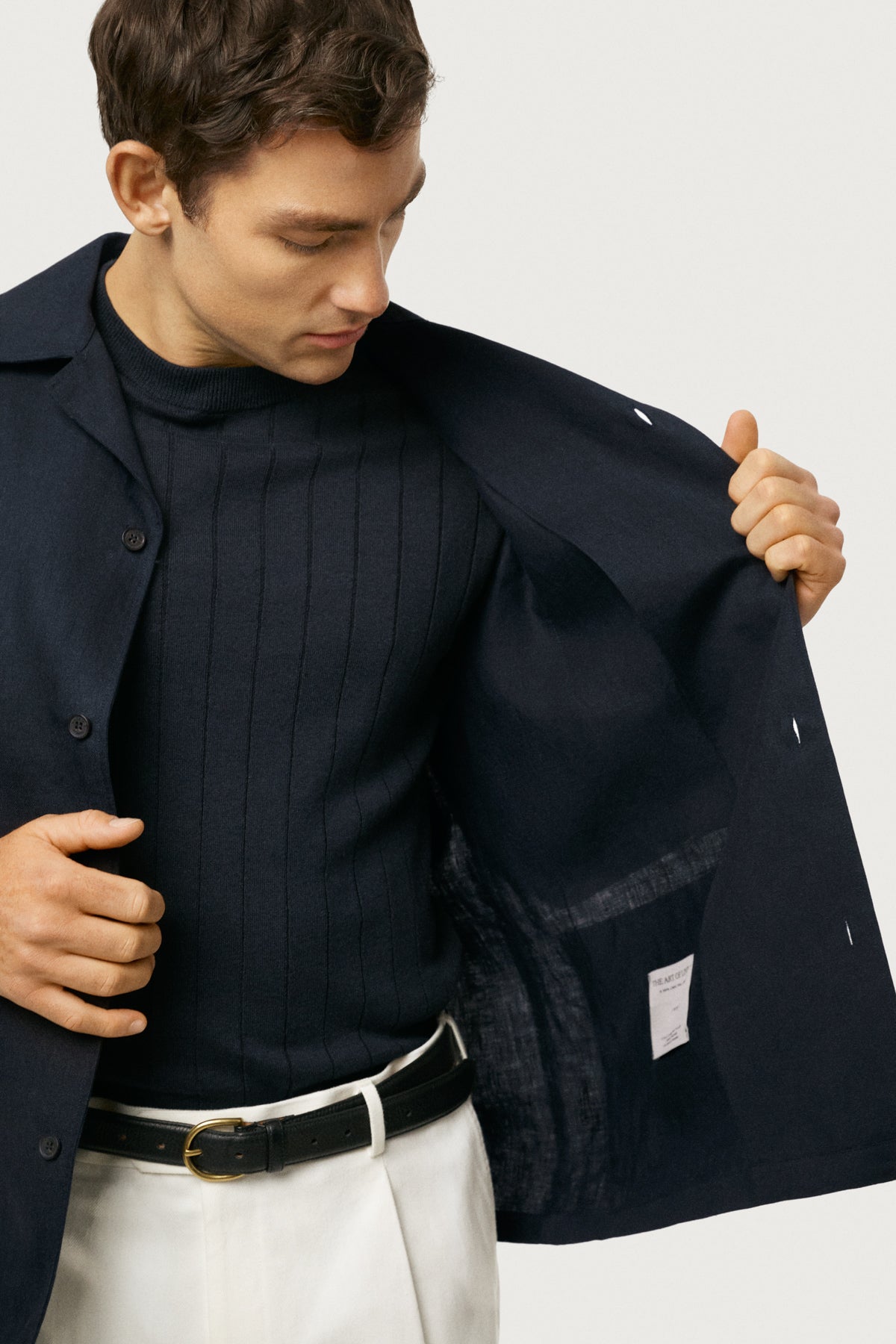 The Linen Twill Bowling Overshirt Black-Navy