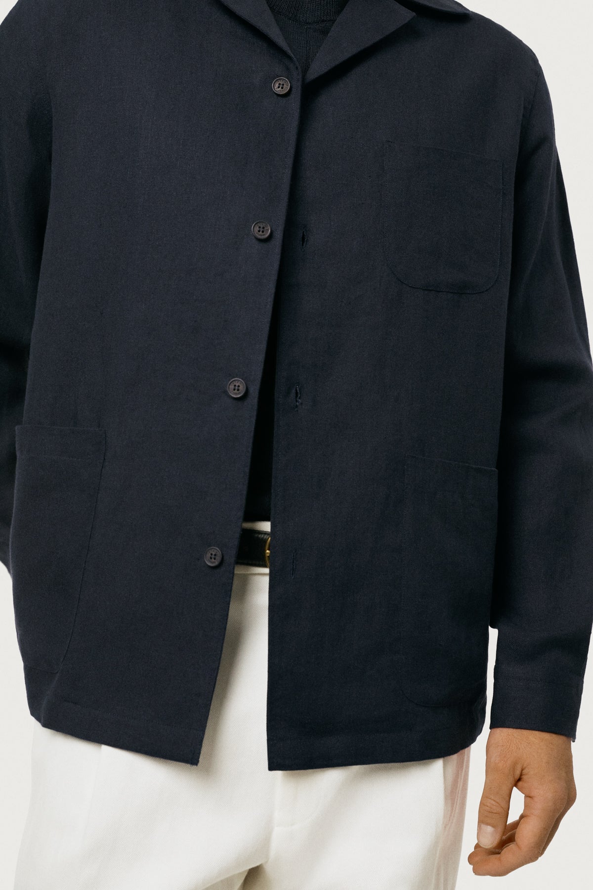 The Linen Twill Bowling Overshirt Black-Navy