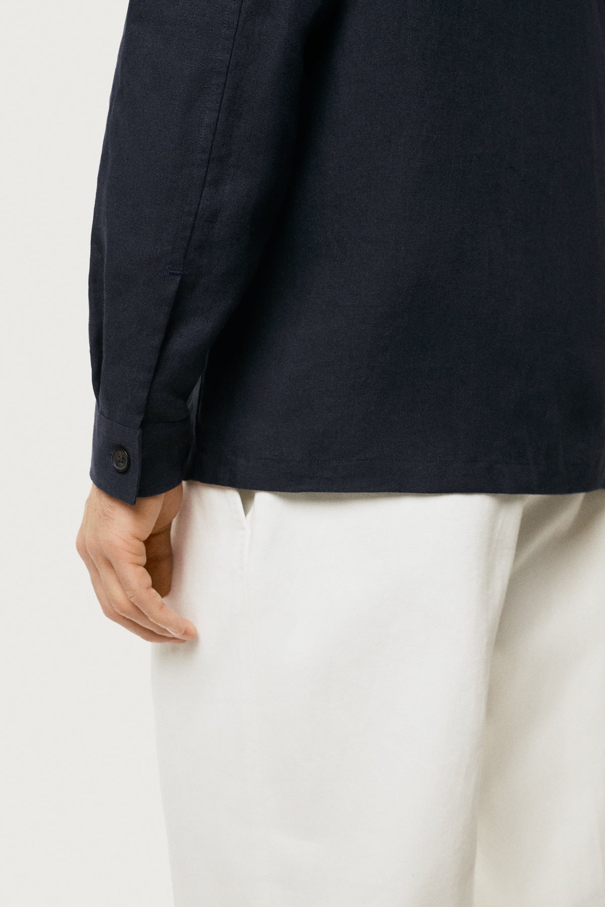 The Linen Twill Bowling Overshirt Black-Navy