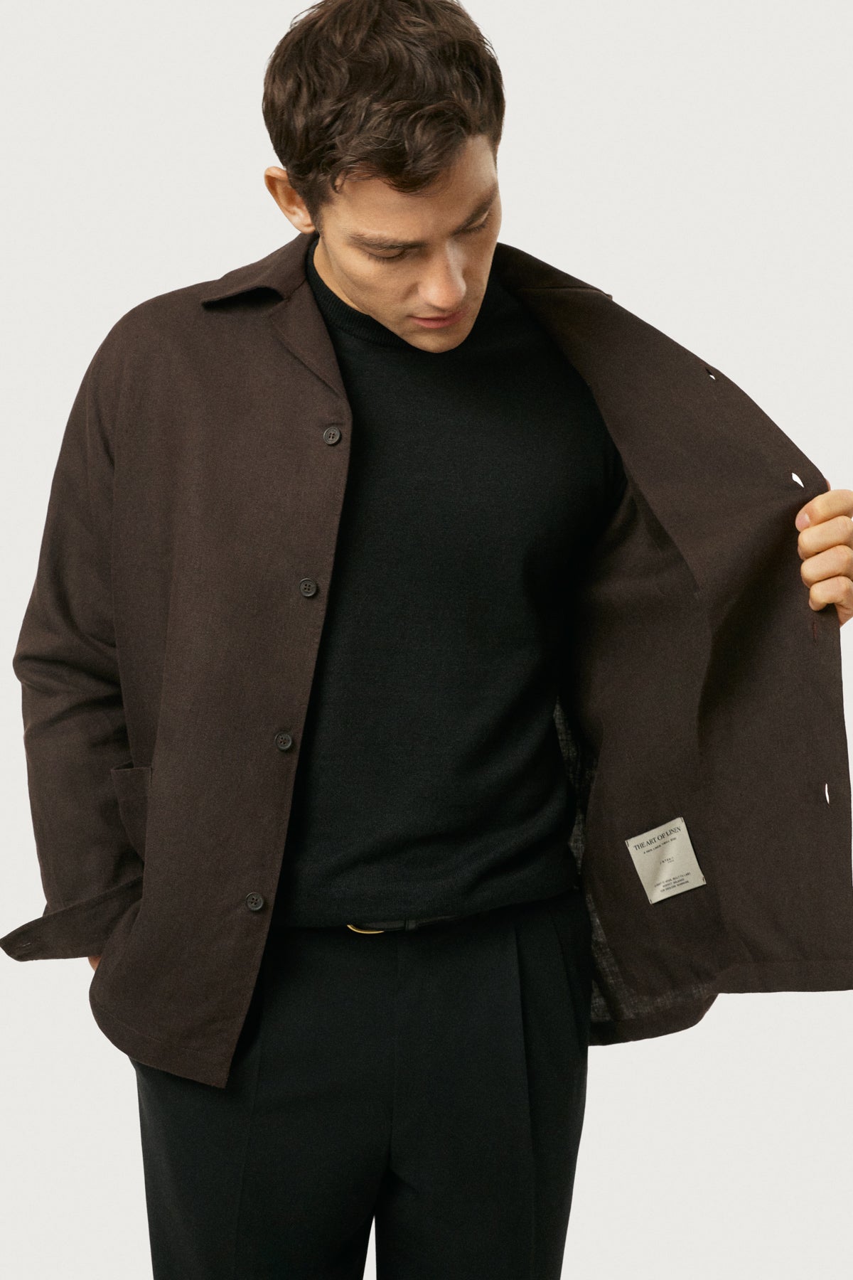 The Linen Twill Bowling Overshirt Cafe Noir
