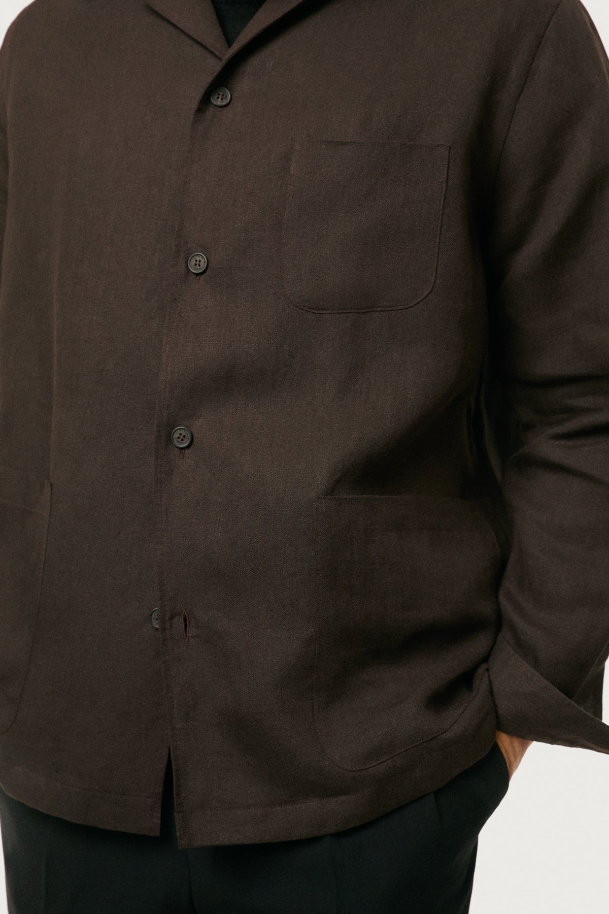 The Linen Twill Bowling Overshirt Cafe Noir