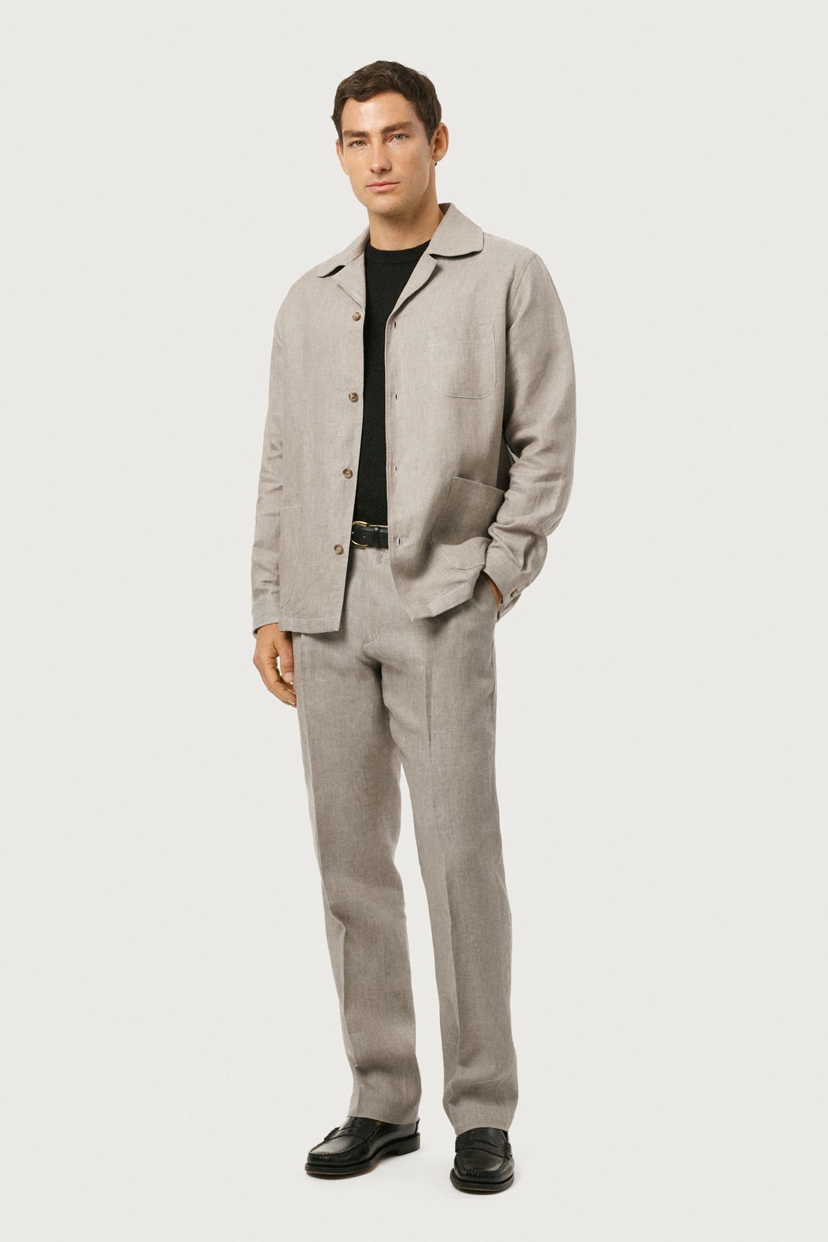 Overshirt con Collo Bowling in Twill di Lino