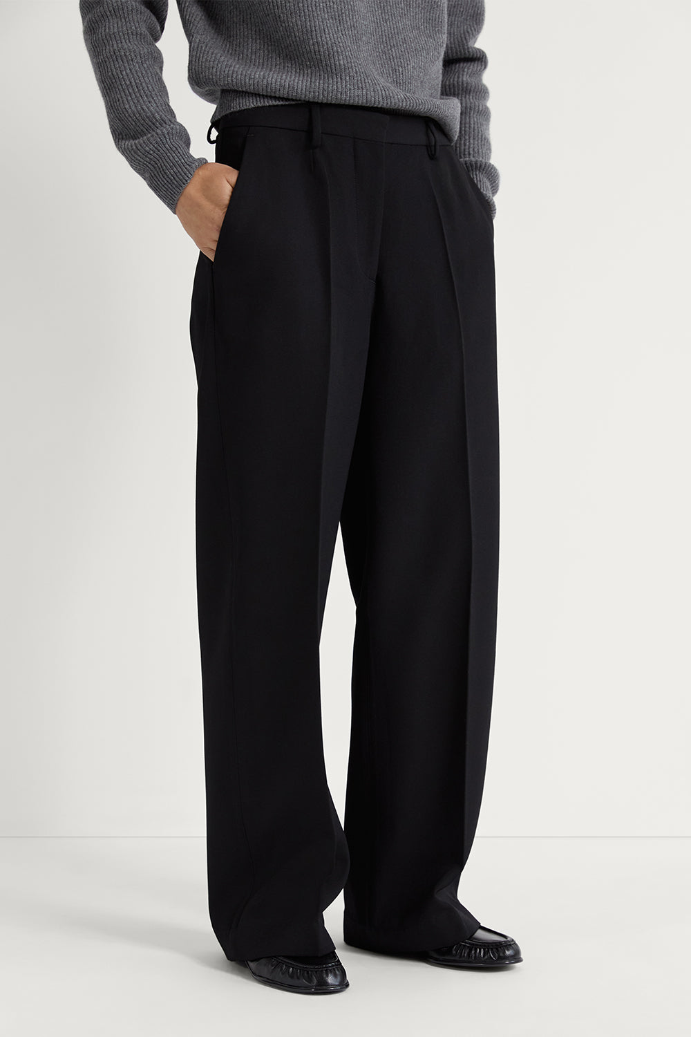 The Wool Gabardine Wide Leg Pants Black
