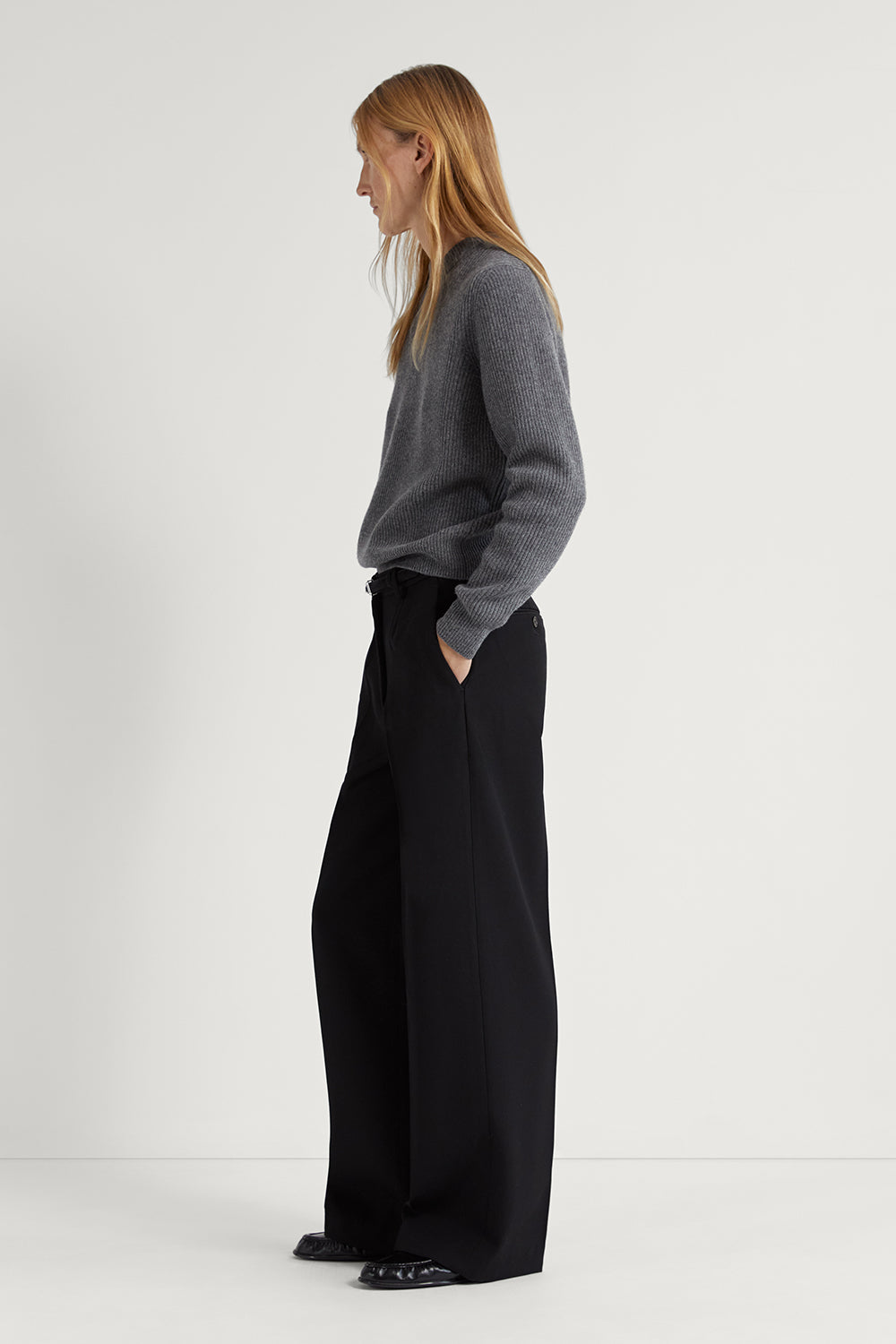 The Wool Gabardine Wide Leg Pants Black
