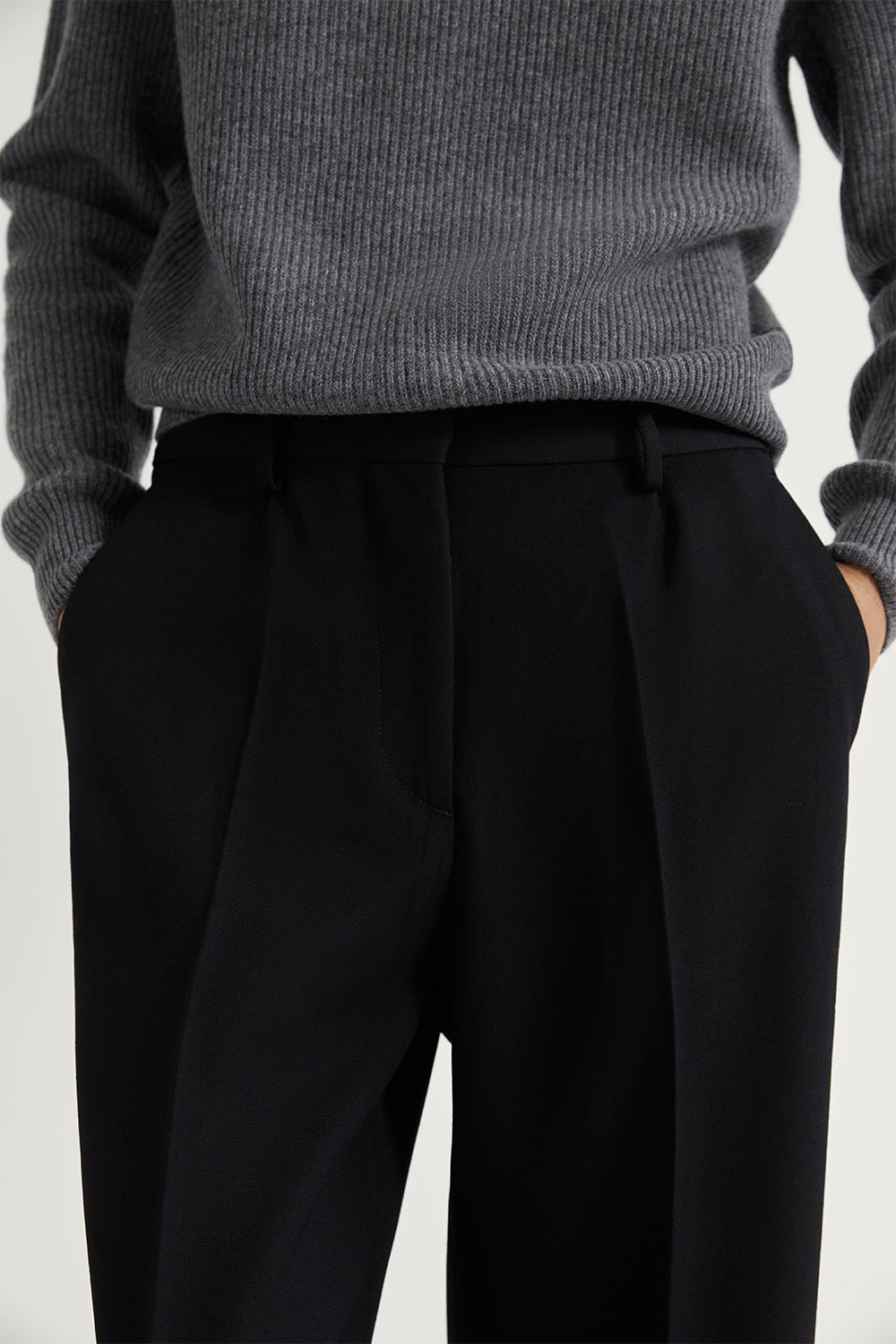 The Wool Gabardine Wide Leg Pants Black