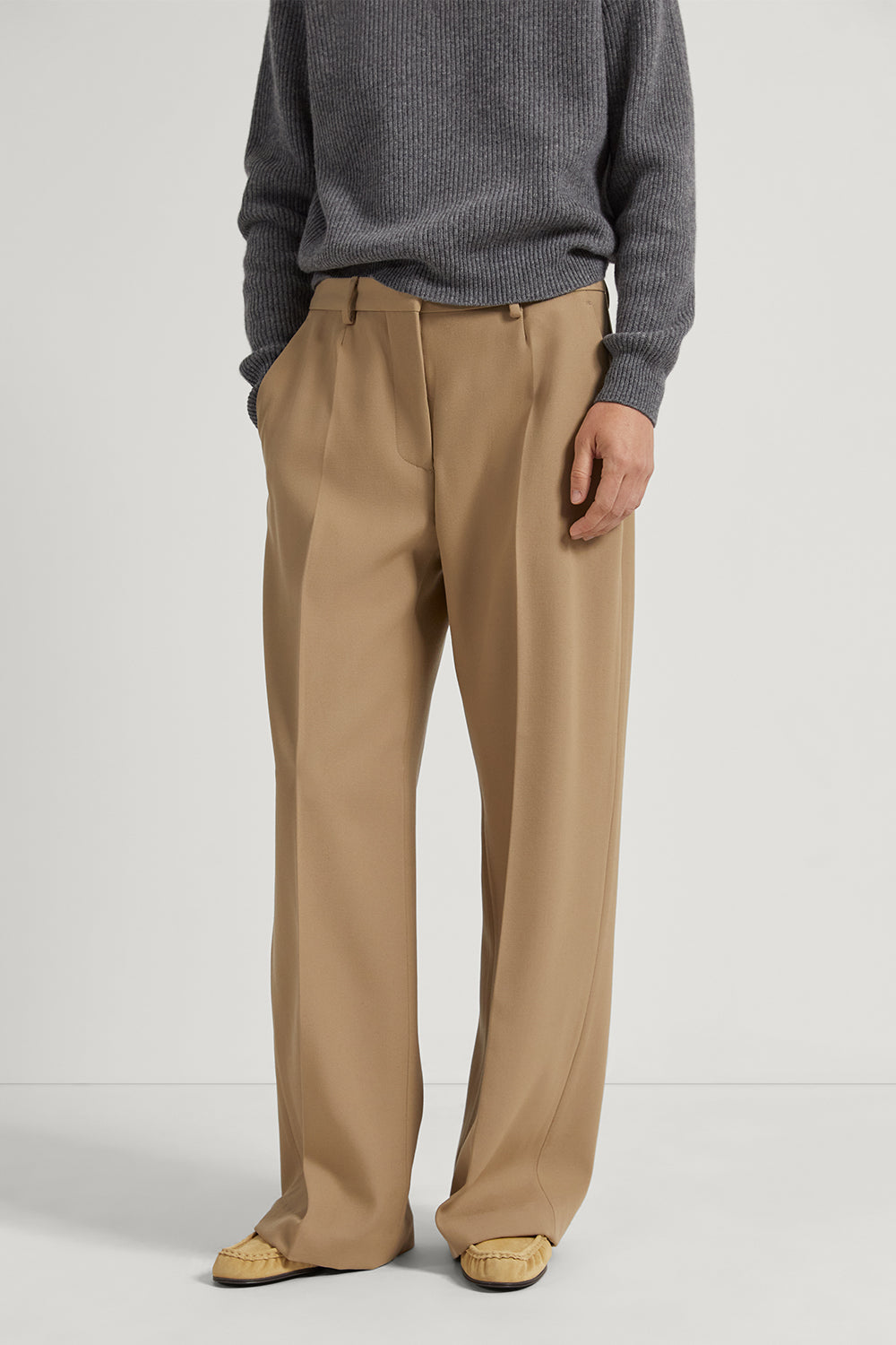 The Wool Gabardine Wide Leg Pants Camel