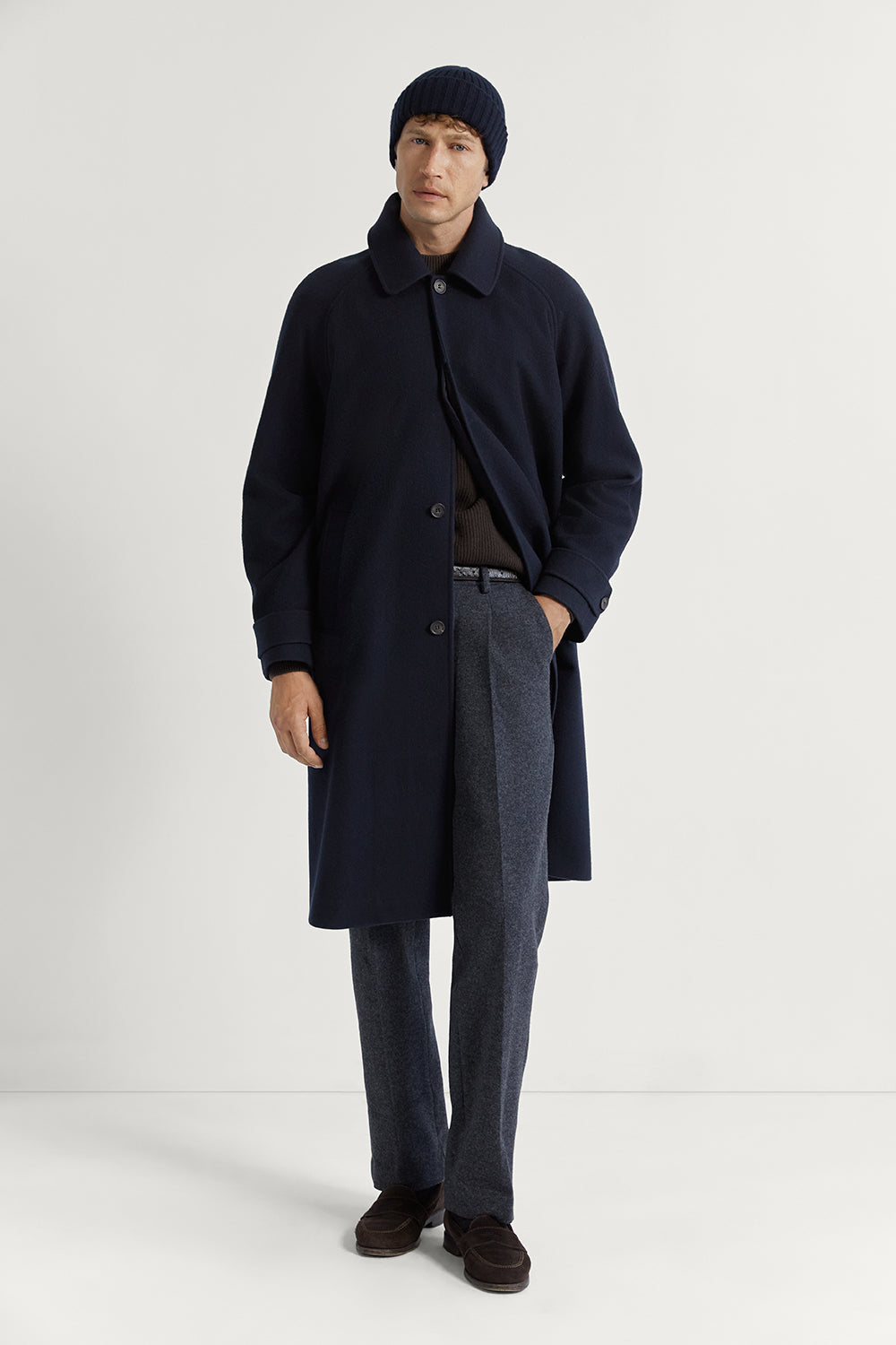 The Tailored Long Wool Coat Dark Blue