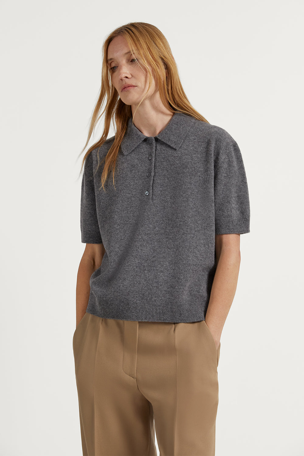 The Lightweight Woolen Polo Light Grey Melange