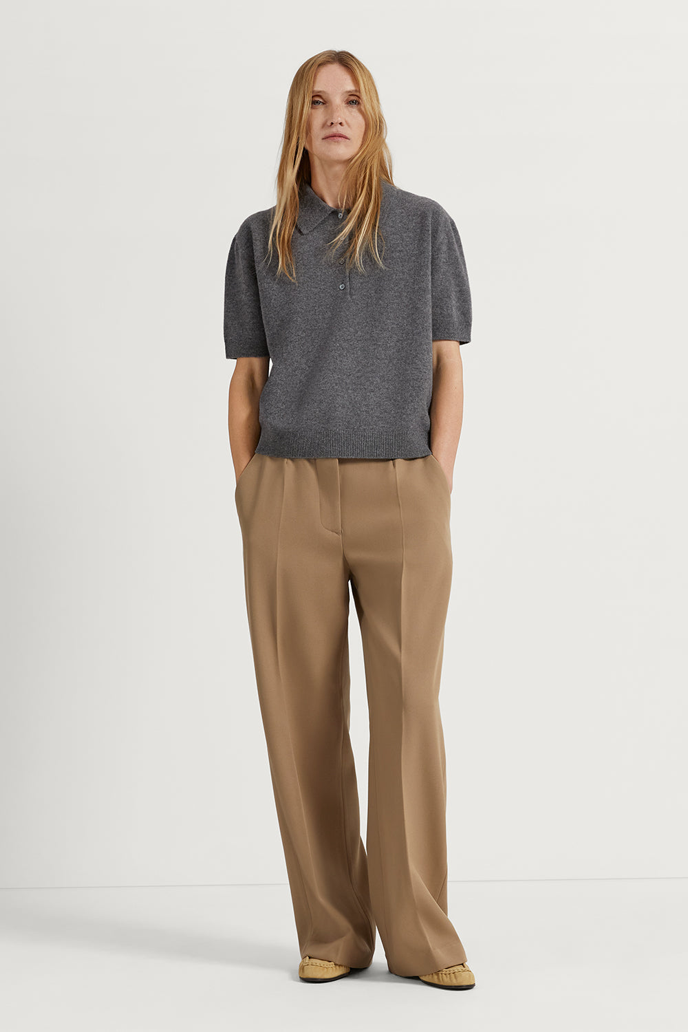 The Lightweight Woolen Polo Light Grey Melange