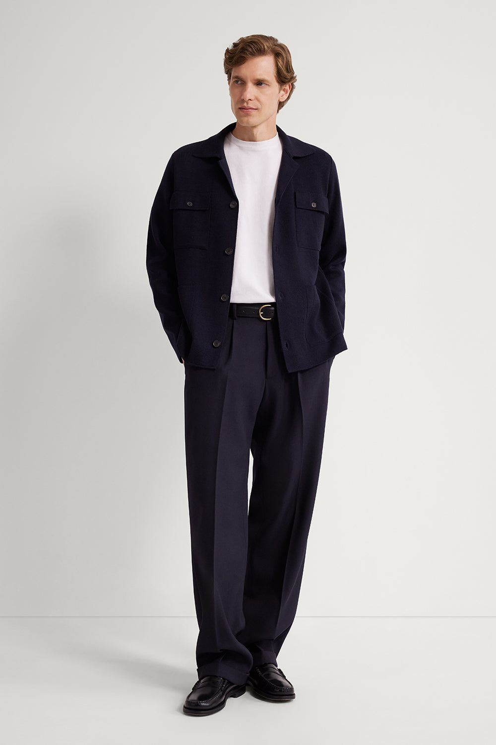 The Merino Wool Bowling Collar Jacket Oxford Blue