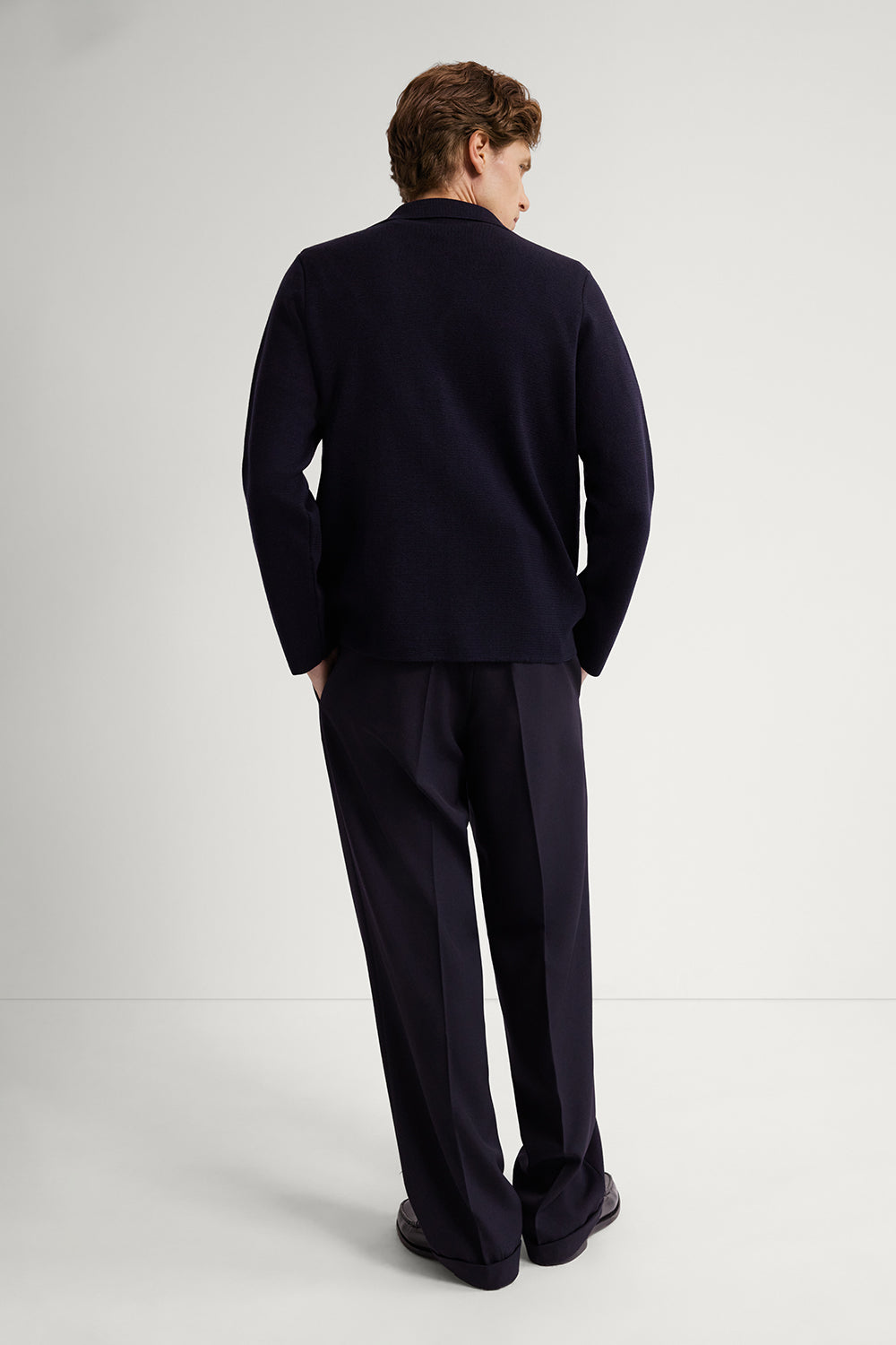 The Merino Wool Bowling Collar Jacket Oxford Blue
