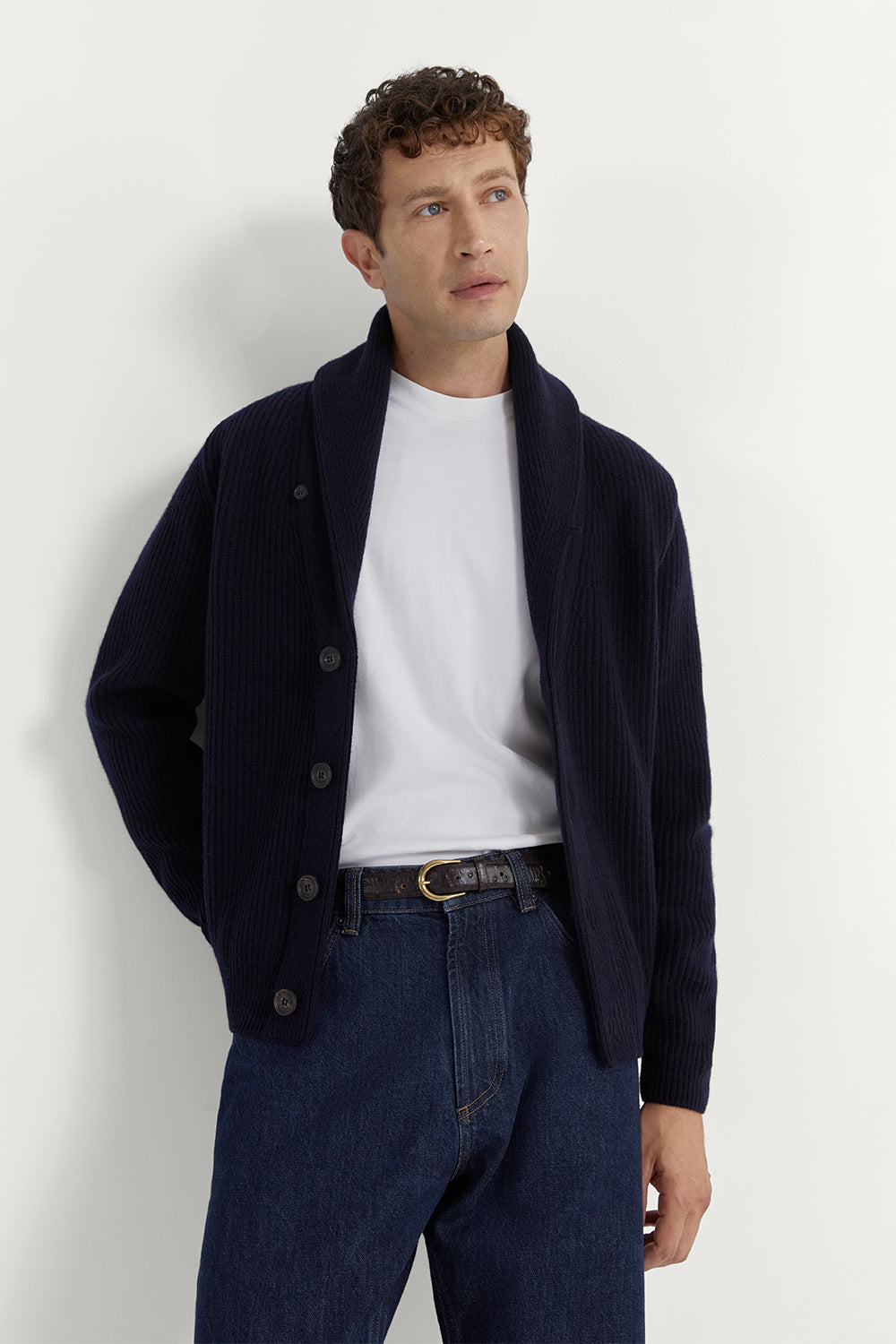 The Woolen Shawl Cardigan Navy Blue