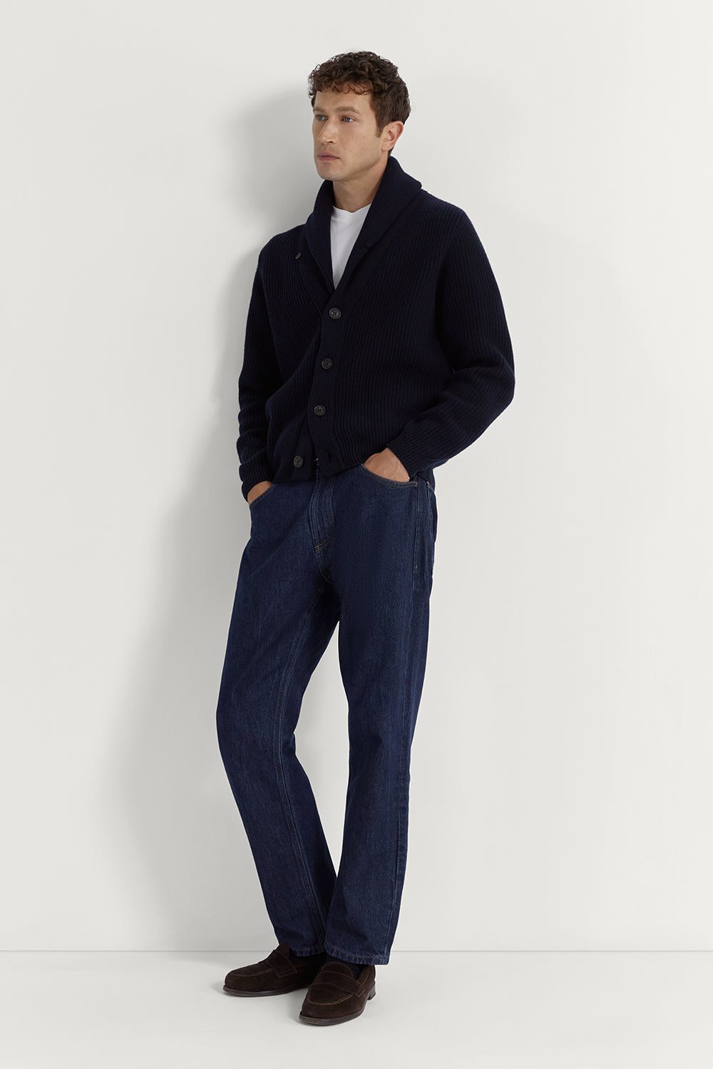 The Woolen Shawl Cardigan Navy Blue