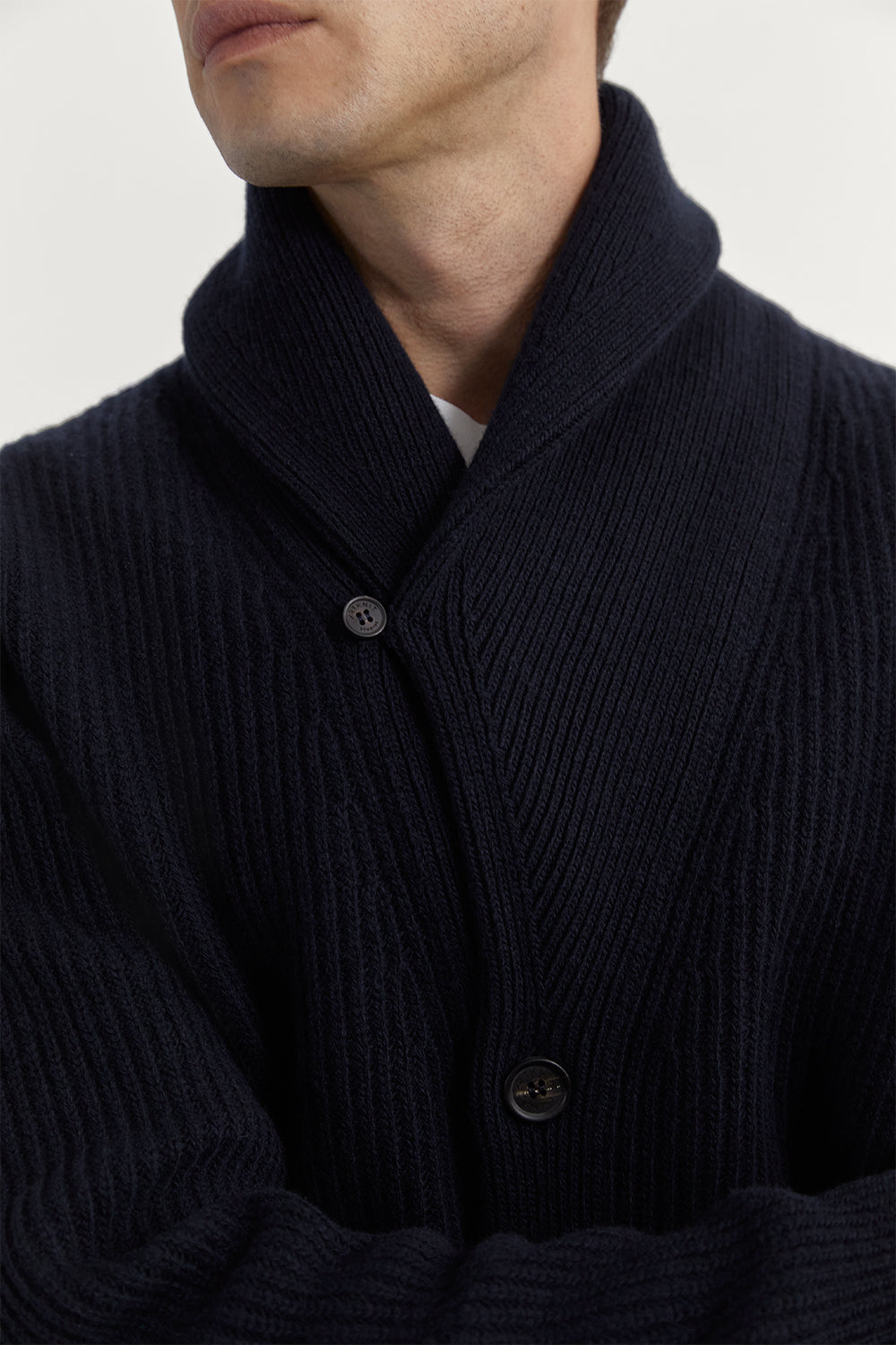 The Woolen Shawl Cardigan Navy Blue