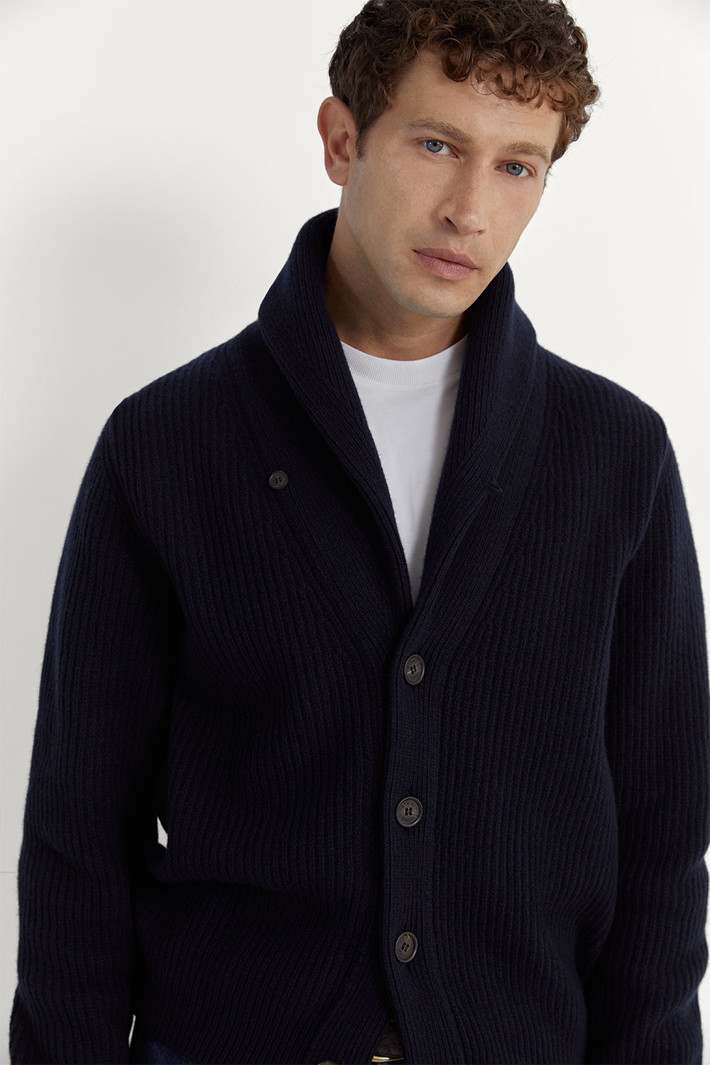 The Woolen Shawl Cardigan Navy Blue