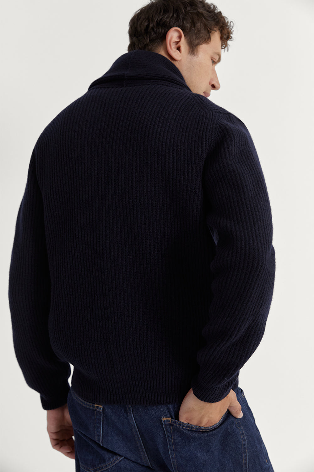 The Woolen Shawl Cardigan Navy Blue