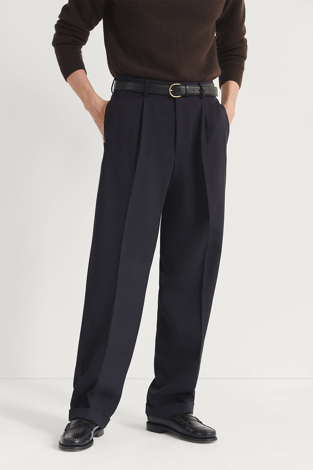 The Wool Gabardine Wide Pants Navy Blue