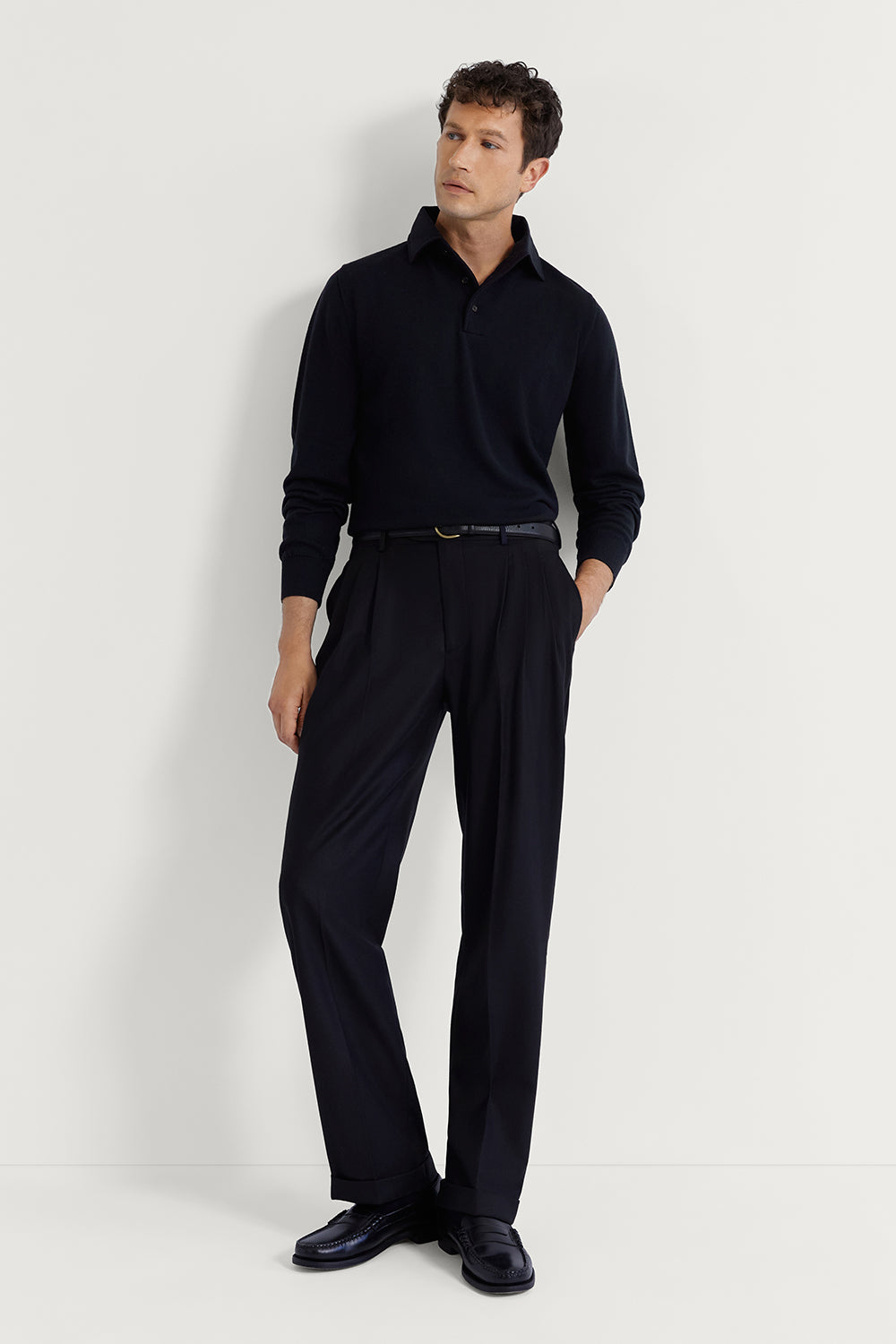 The Flannel Triple Pleat Trousers Dark Blue