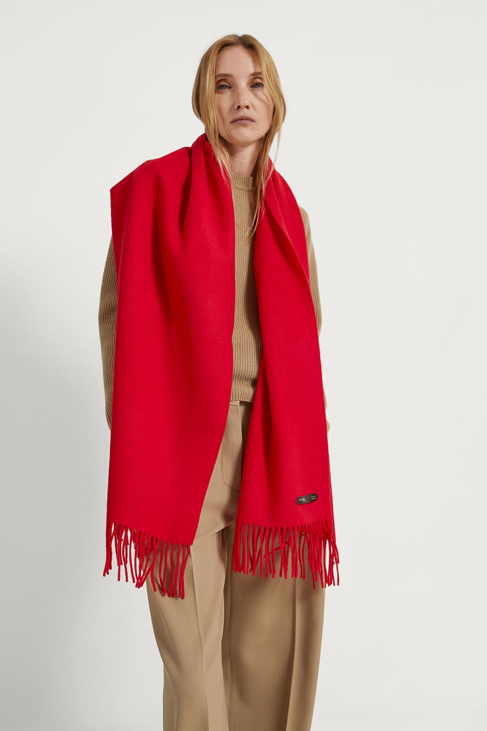 The Fringed Oversized Wool Scarf Red