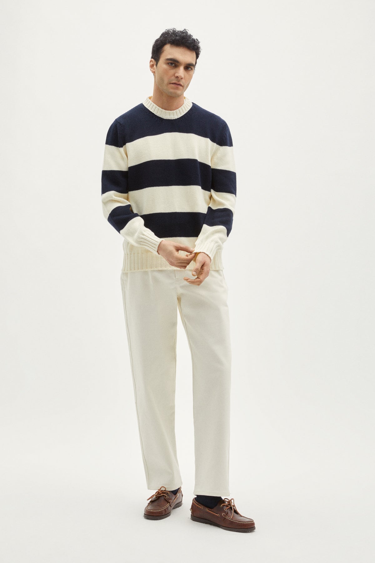 the organic cotton tricot sweater crewneck stripes