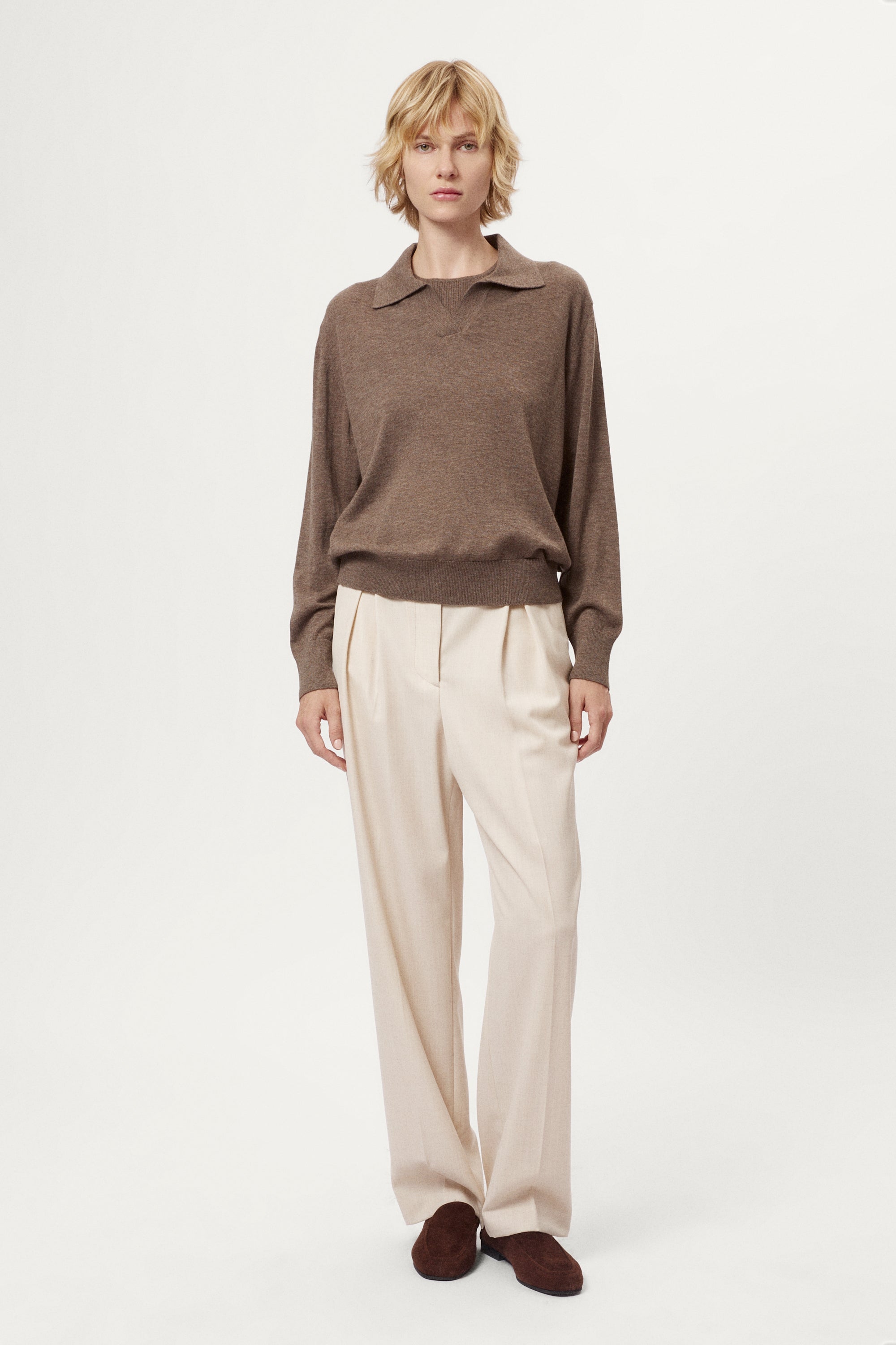 The Ultrasoft wool Classic Polo brown melange