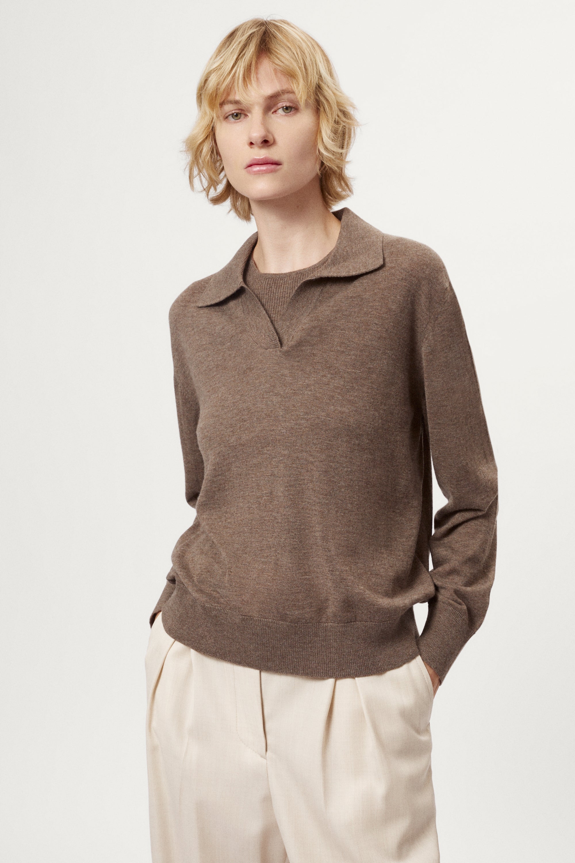 The Ultrasoft wool Classic Polo brown melange