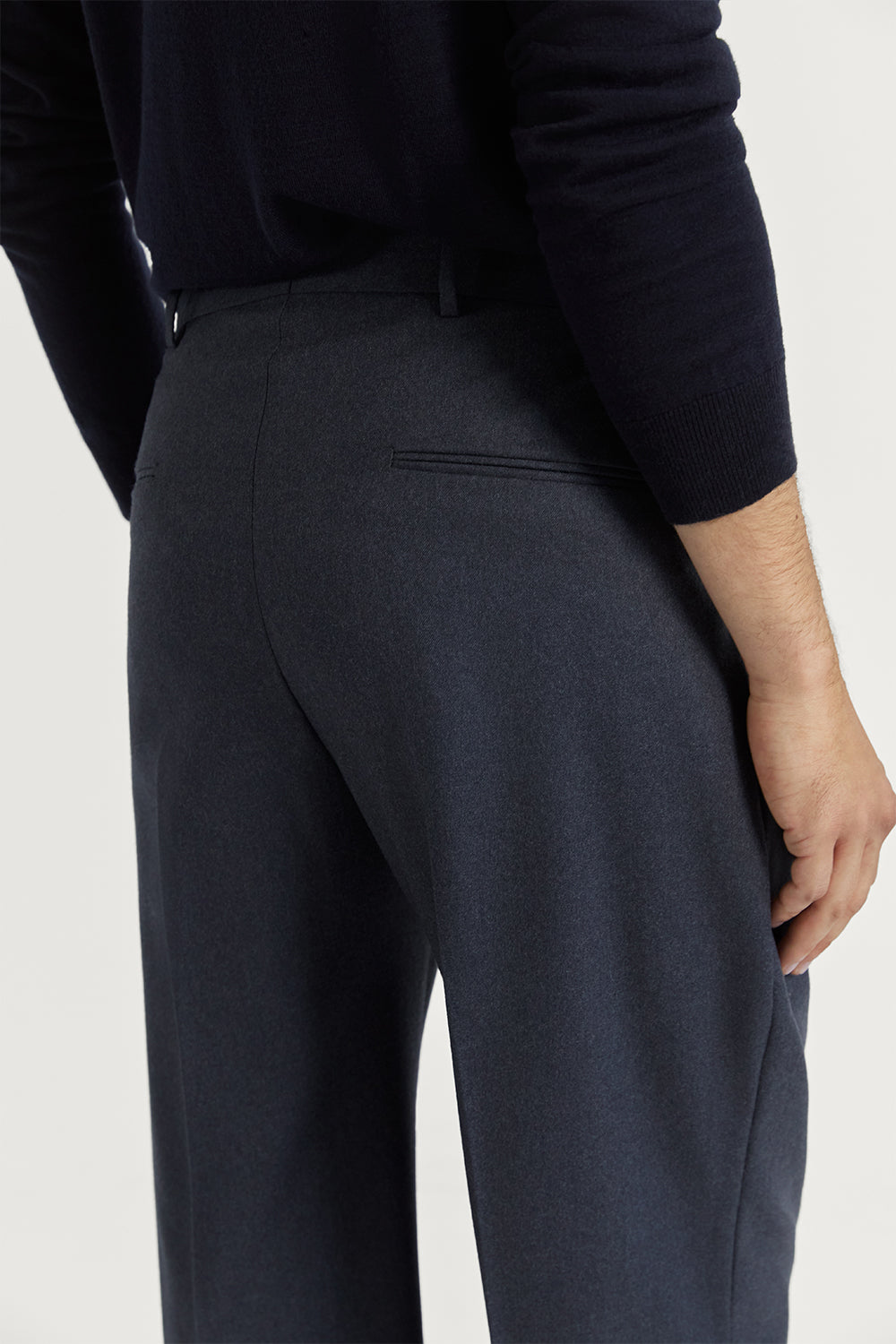 The Flannel Triple Pleat Trousers Anthracite Melange