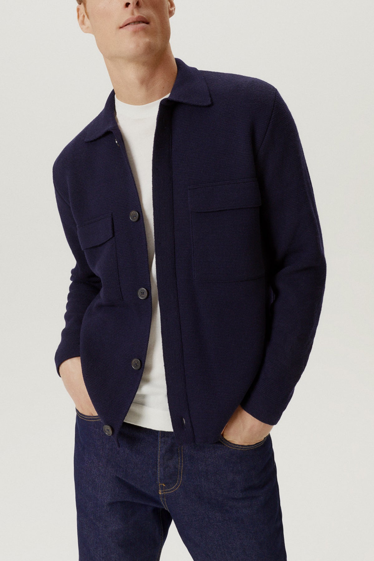 The Merino Wool Knit Jacket - Imperfect Version | Oxford Blue