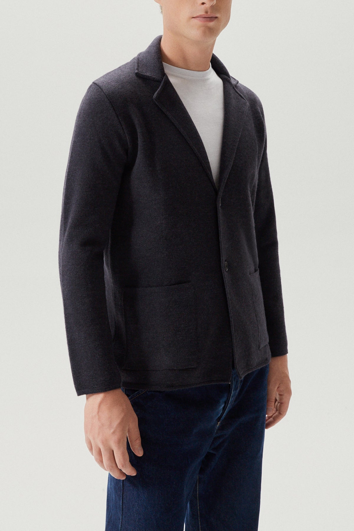 the boiled wool blazer imperfect version anthracite grey