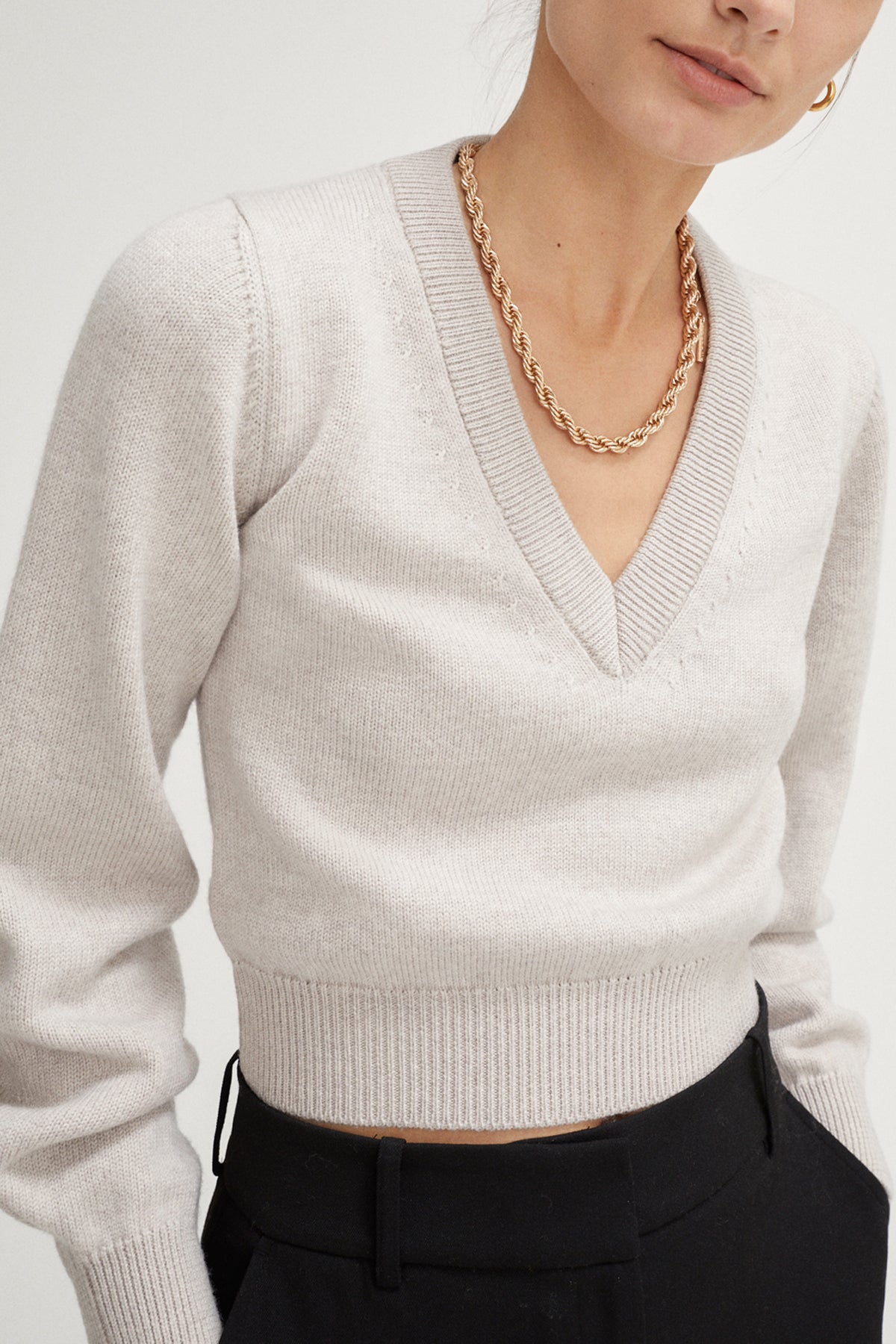 the cropped v neck sweater imperfect version 2 pearl