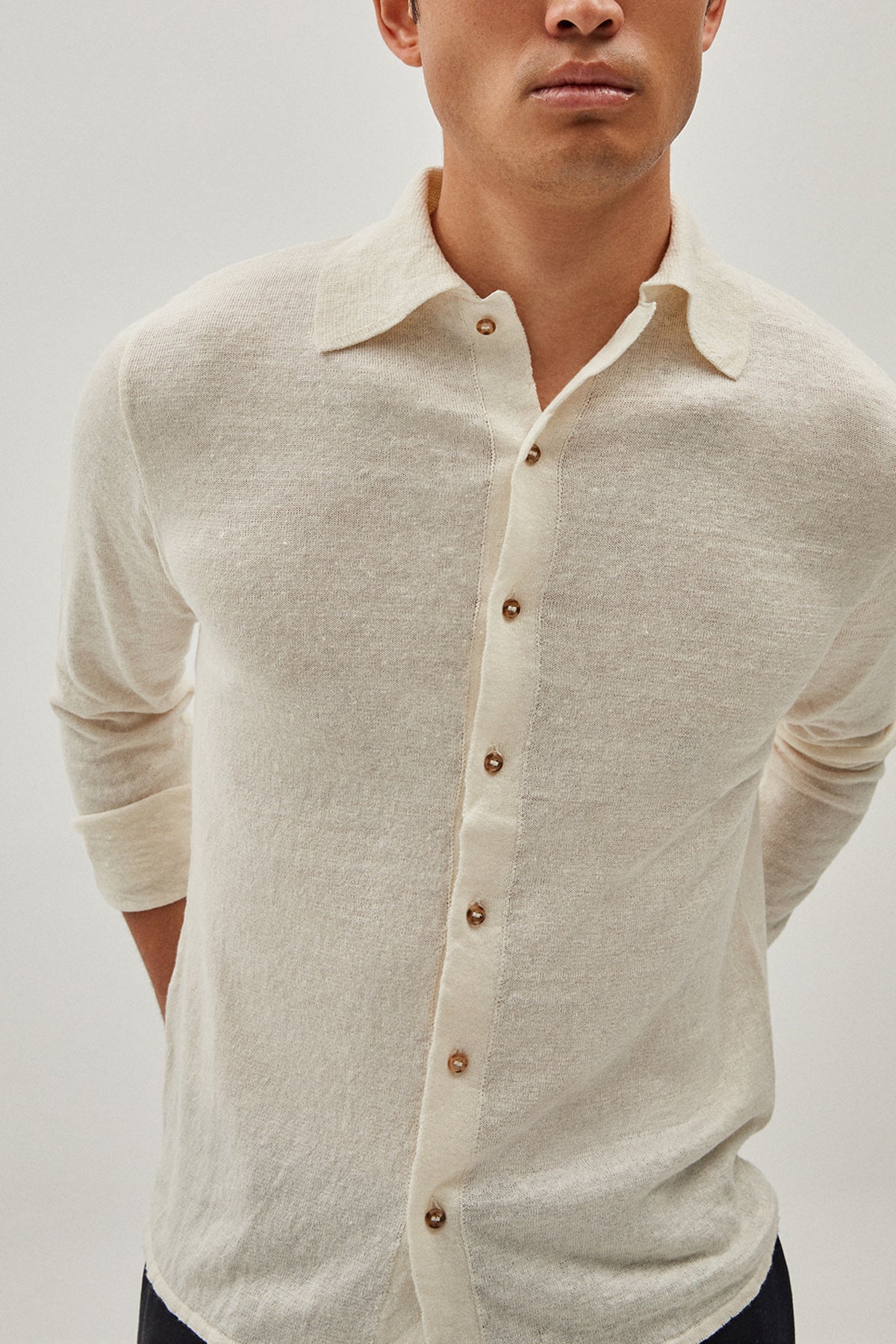 the linen cotton knit shirt imperfect version 6 milk white