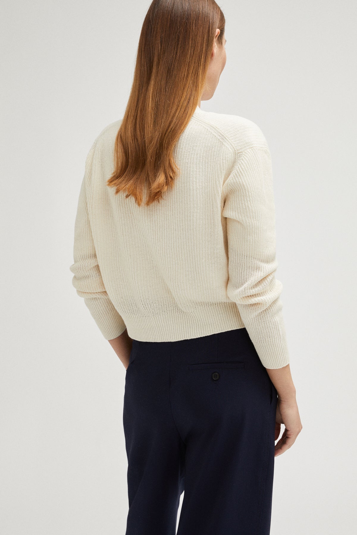 the linen cotton ribbed cropped cardigan milk white