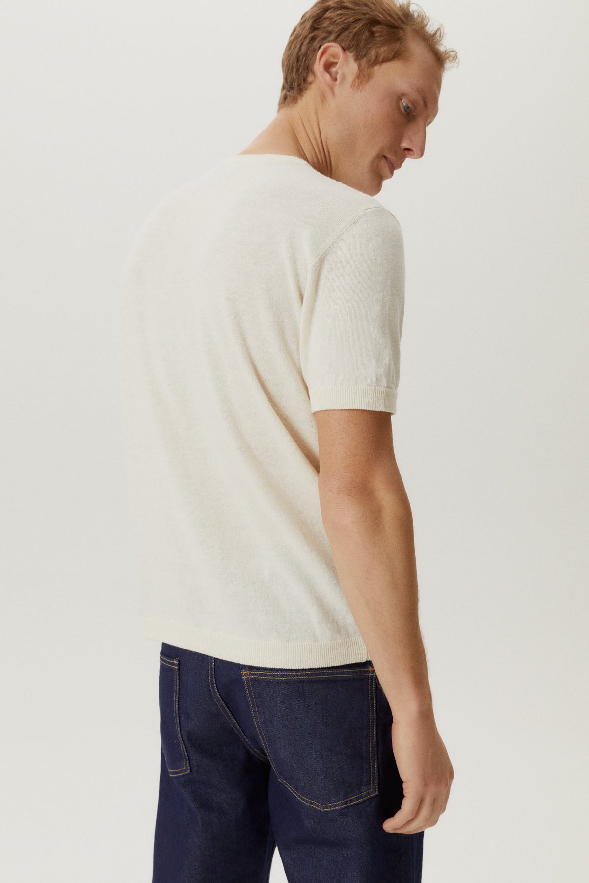 the linen cotton knit t shirt milk white