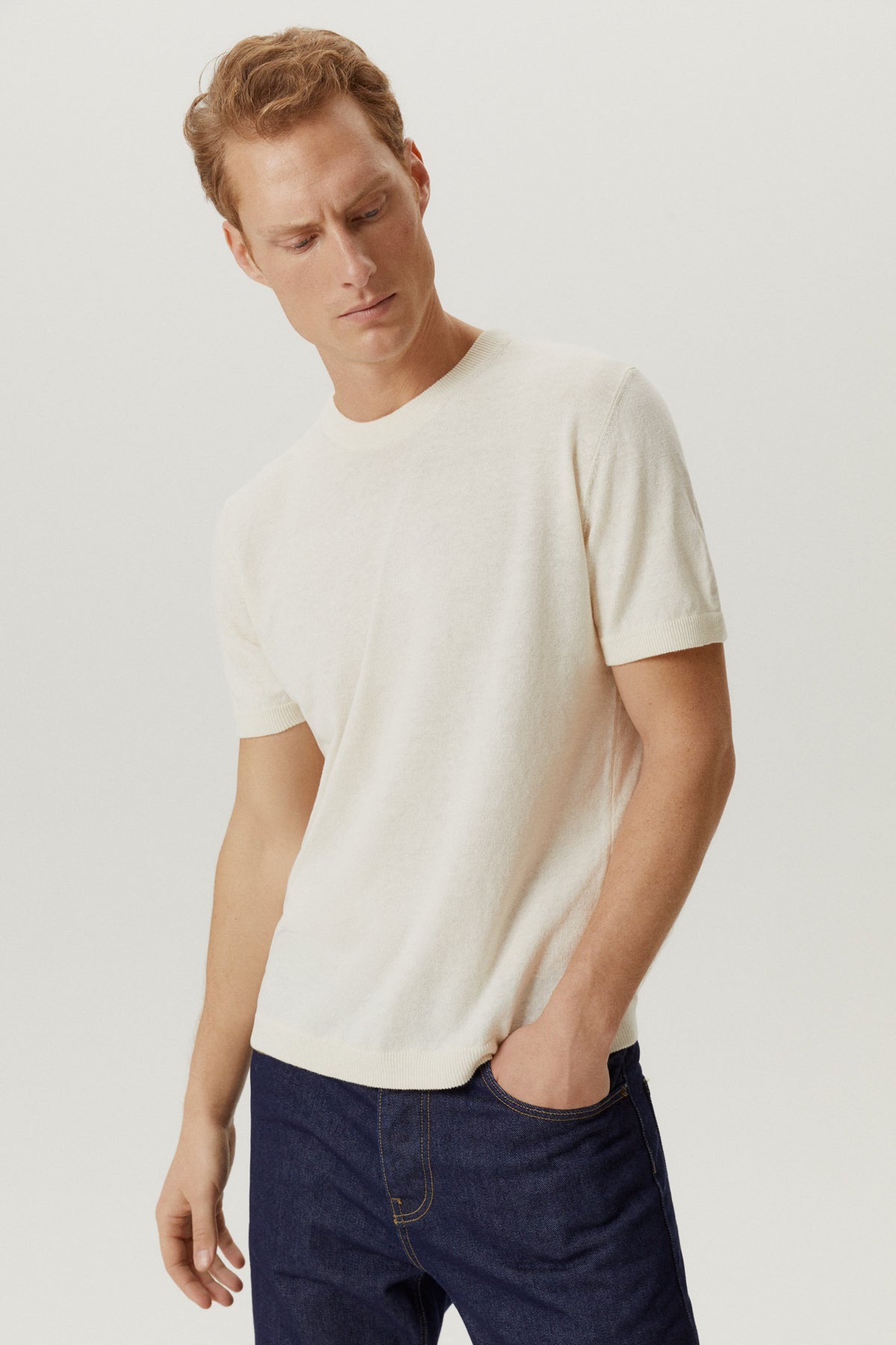 the linen cotton knit t shirt milk white