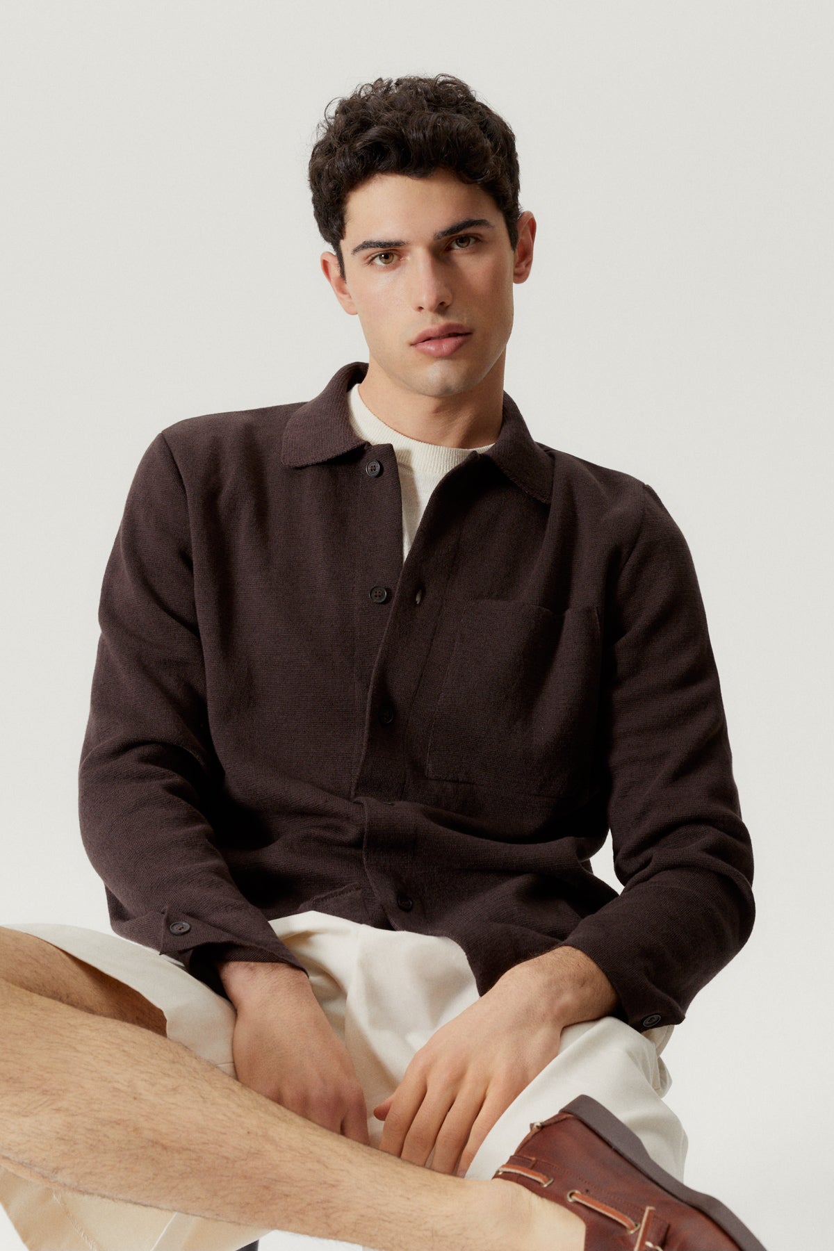 the linen cotton lightweight overshirt brown