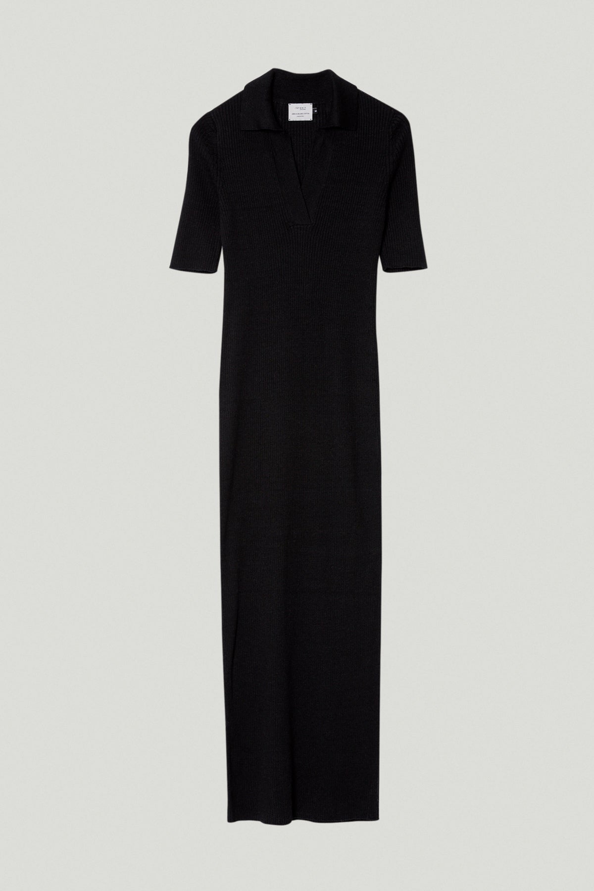 the linen cotton long polo dress black