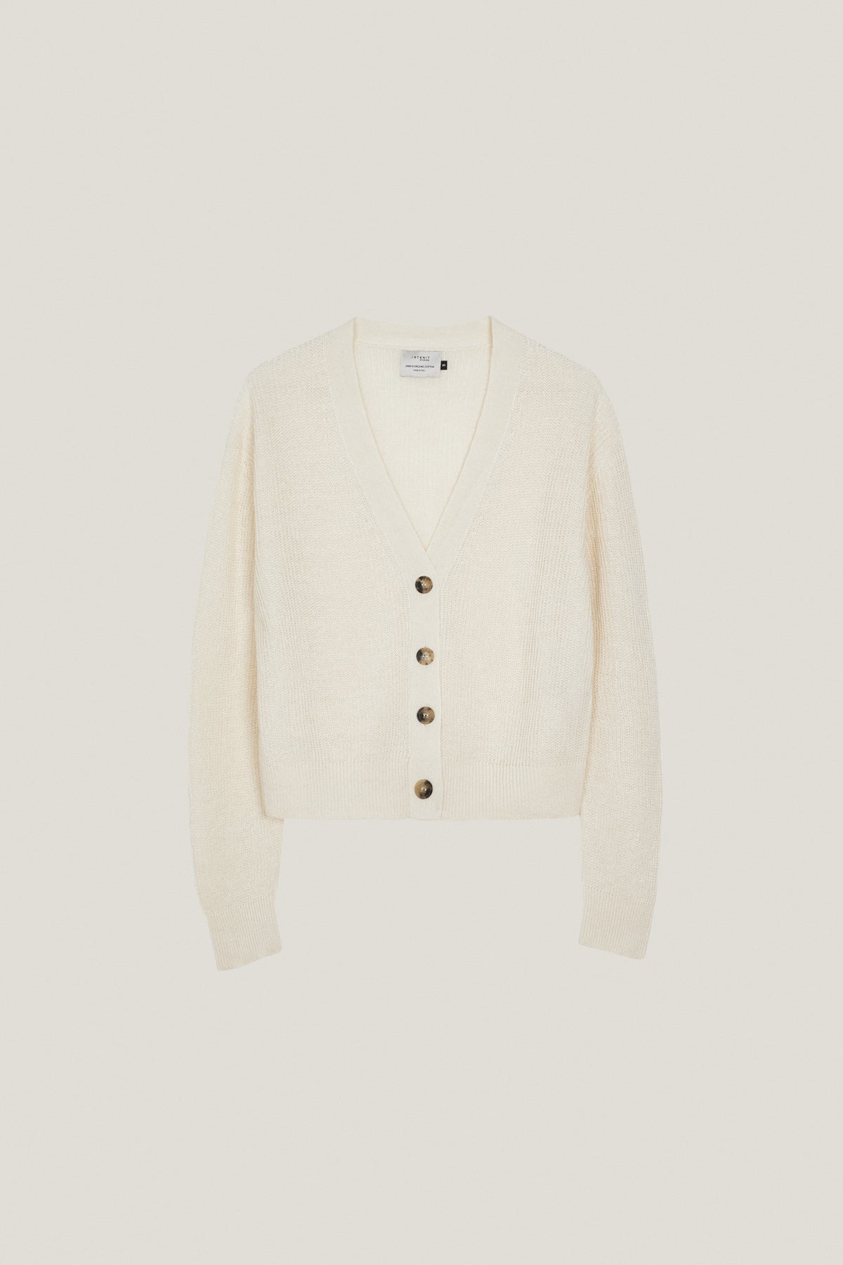 the linen cotton ribbed cropped cardigan milk white