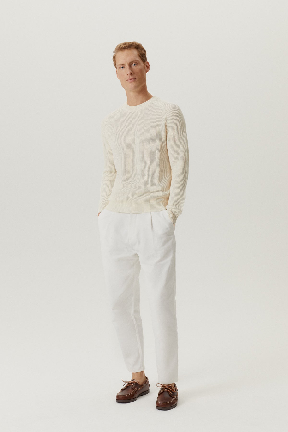 the linen cotton ribbed sweater milk white