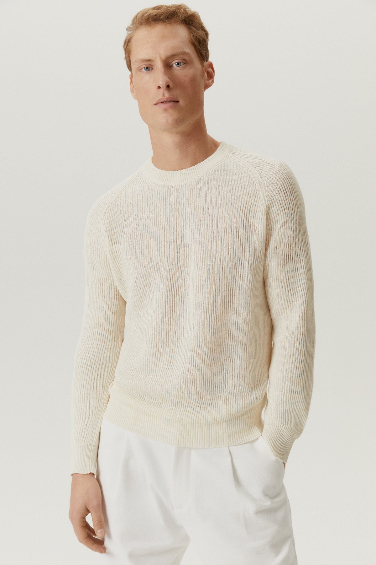 the linen cotton ribbed sweater milk white