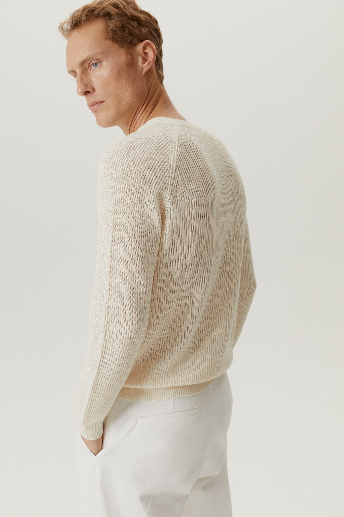 the linen cotton ribbed sweater milk white