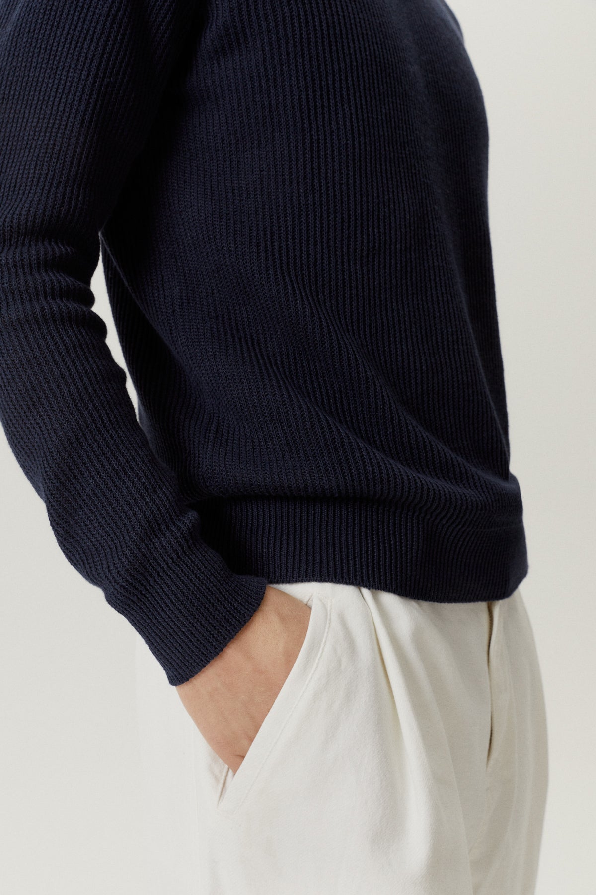 the linen cotton ribbed sweater blue navy