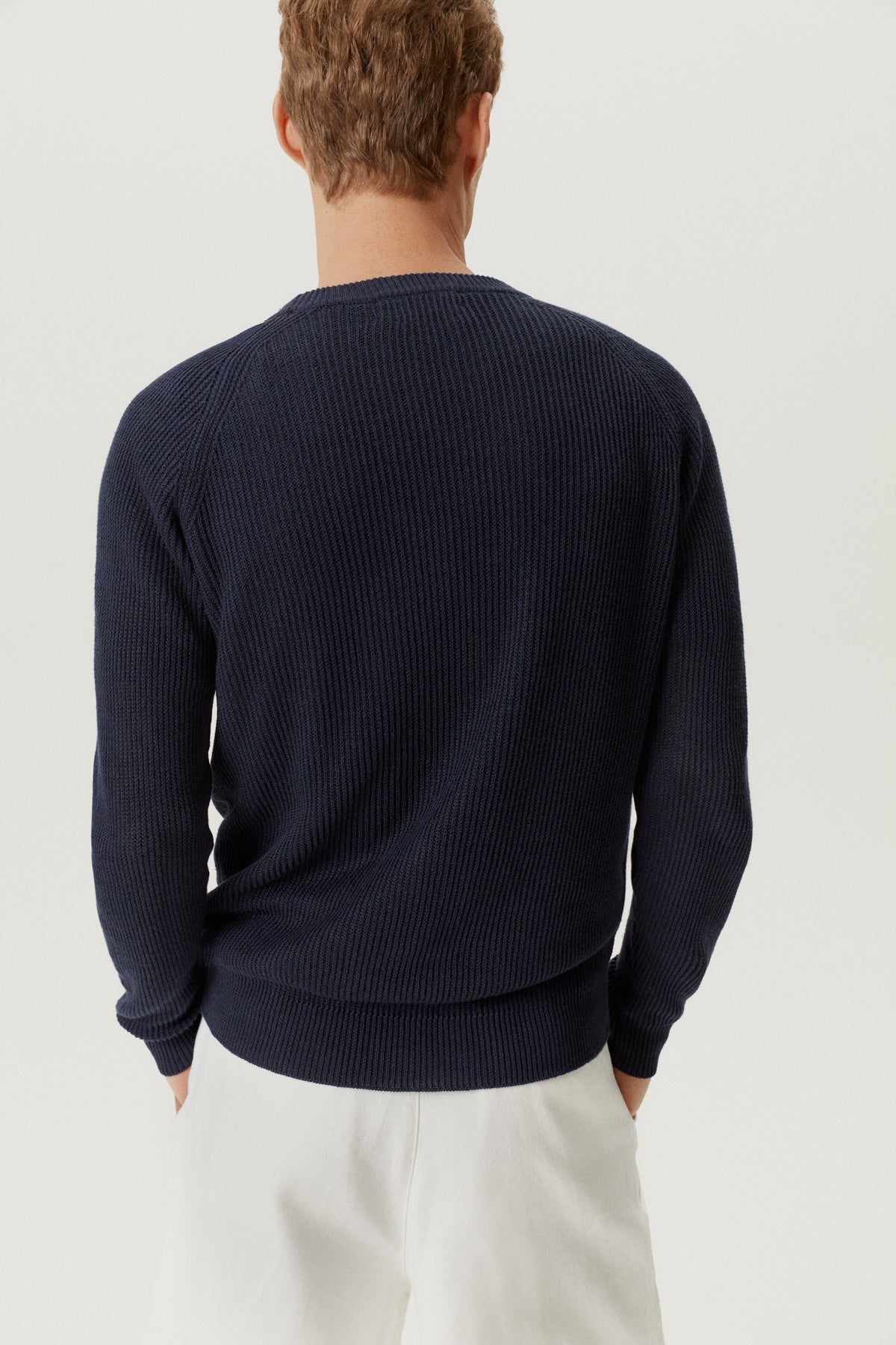 the linen cotton ribbed sweater blue navy